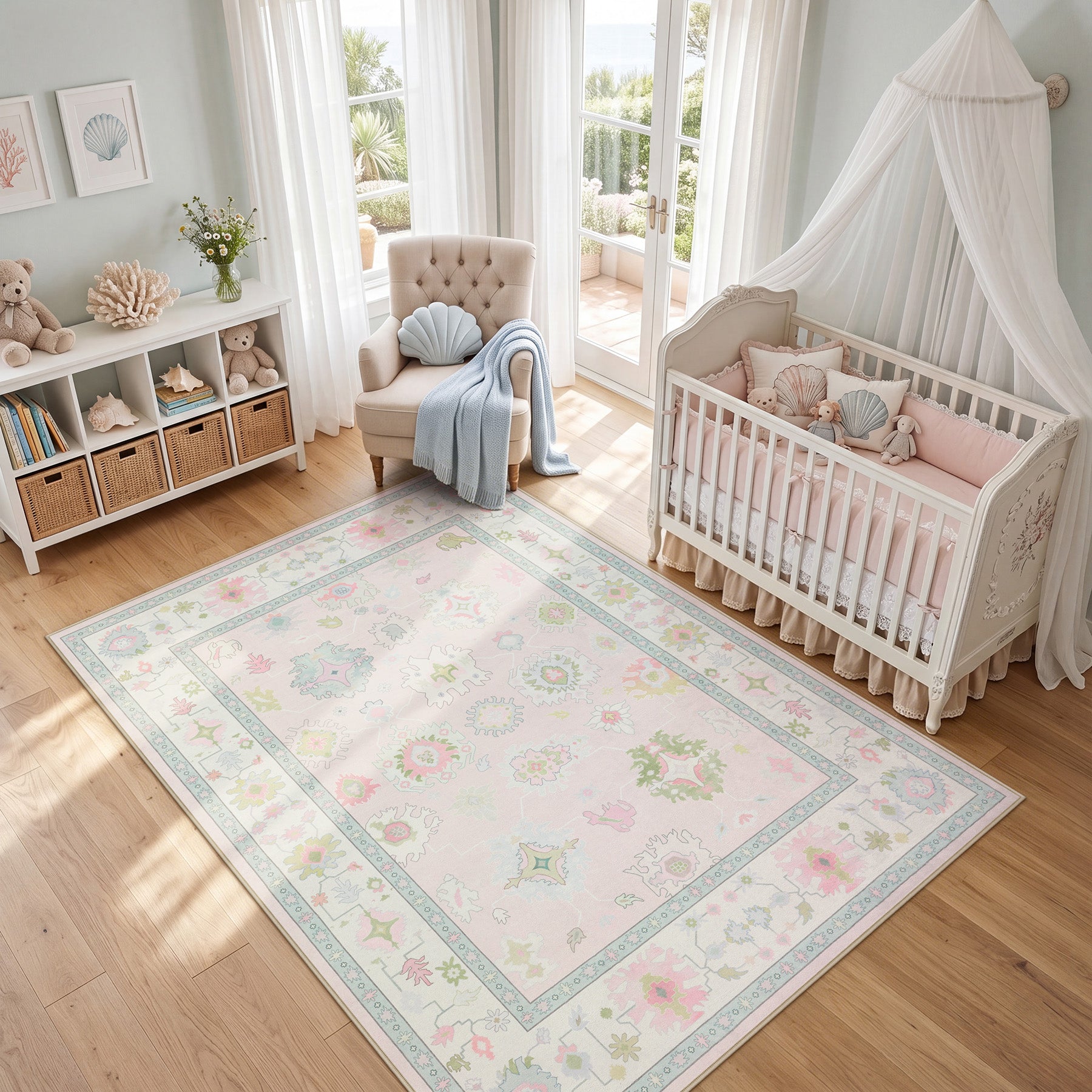 5x7/8x10/9x12 Boho Oushak Area Rug, Colorful Washable Non-Slip Indoor Carpet Oriental Floral, Oeko-Tex Certified