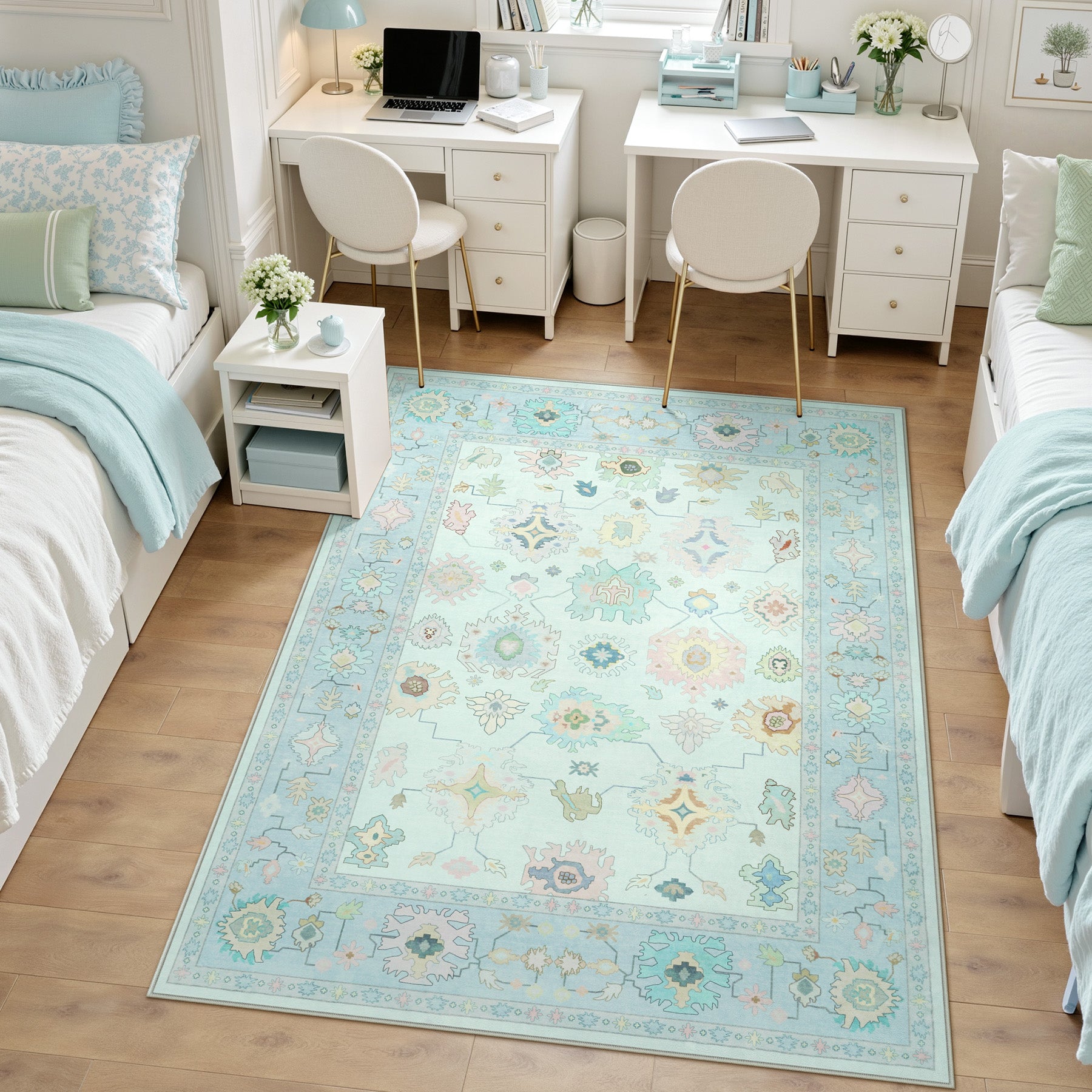 5x7/8x10/9x12 Boho Oushak Area Rug, Colorful Washable Non-Slip Indoor Carpet Oriental Floral, Oeko-Tex Certified