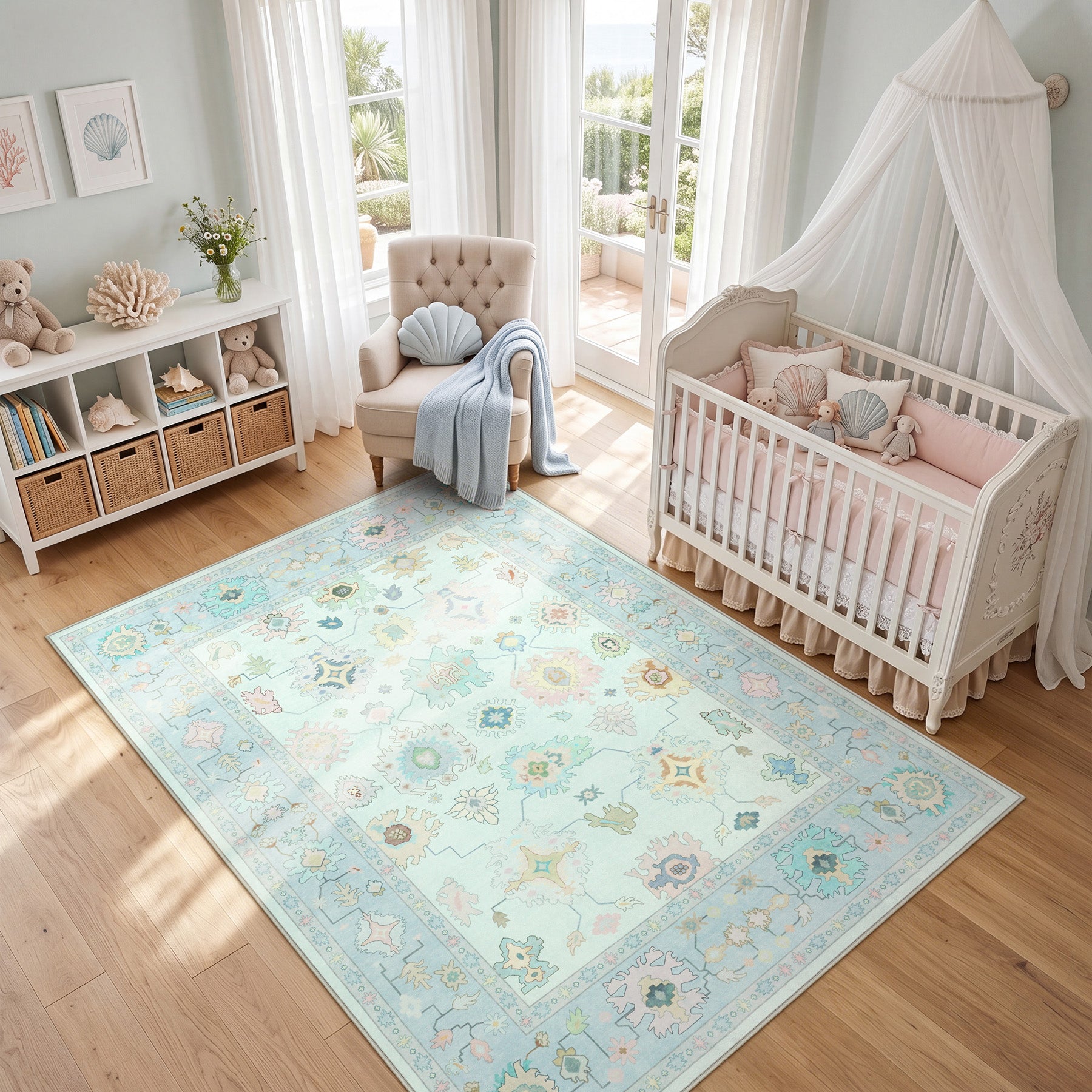 5x7/8x10/9x12 Boho Oushak Area Rug, Colorful Washable Non-Slip Indoor Carpet Oriental Floral, Oeko-Tex Certified