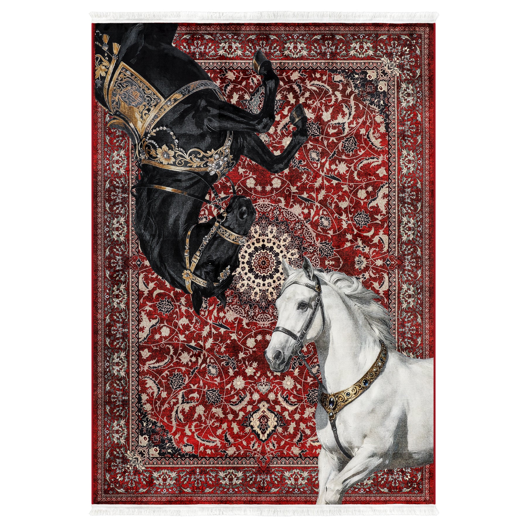 5x7 Boho Western Horse Rug, Washable Non-slip Southwestern Equestrian Rug with Tassels for Living Room