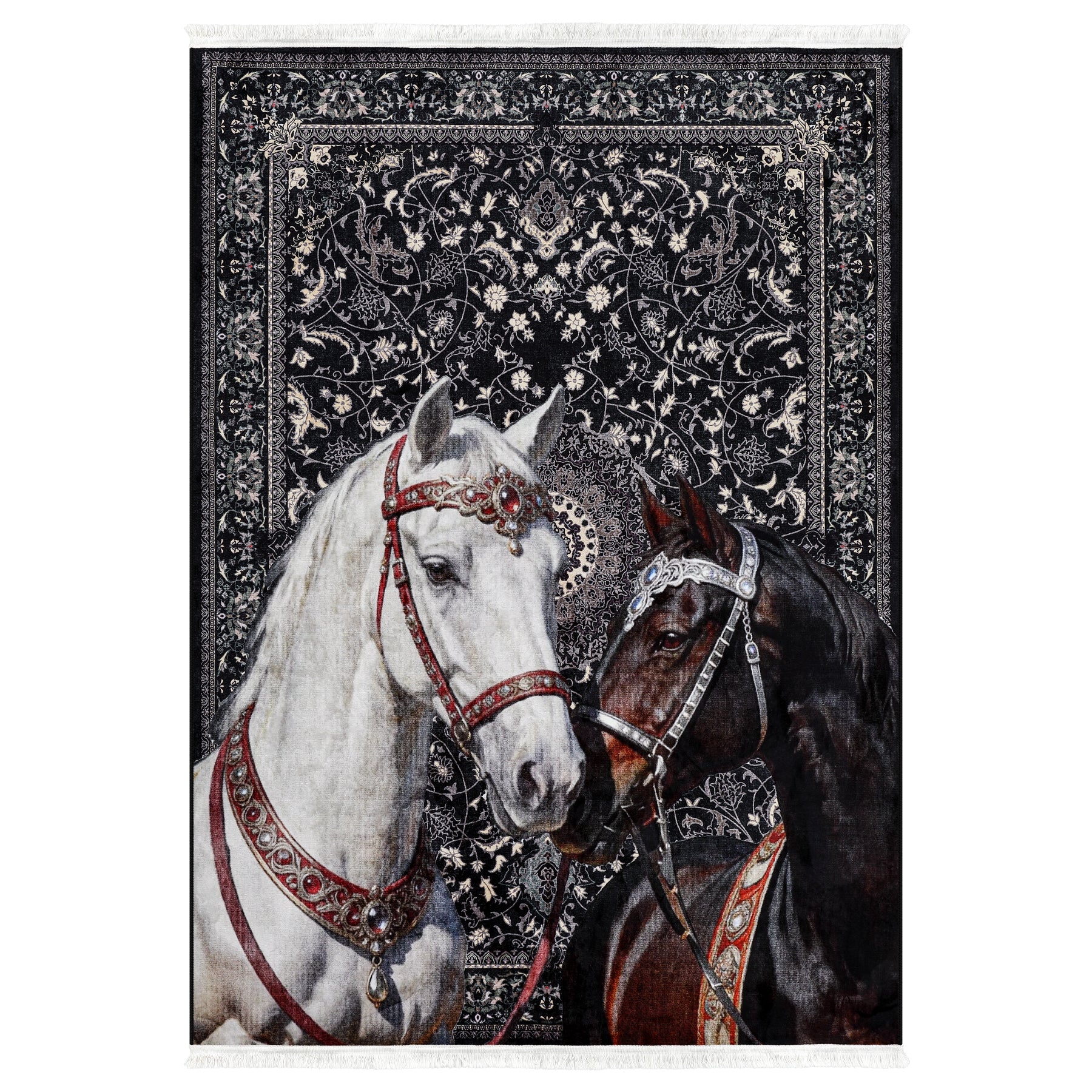5x7 Boho Western Horse Rug, Washable Non-slip Southwestern Equestrian Rug with Tassels for Living Room