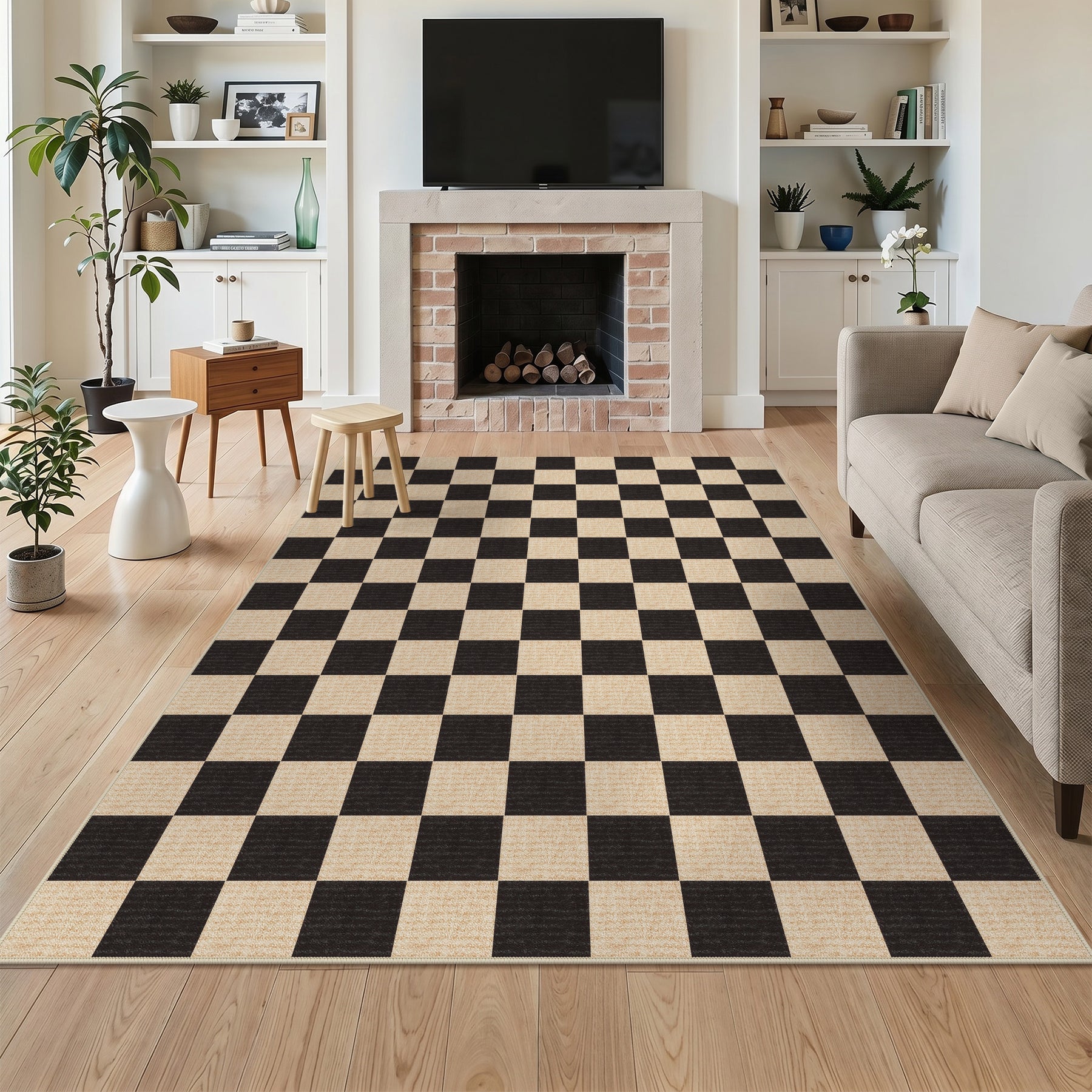 5x7 Checkered Washable Area Rug#Size_5'x7'