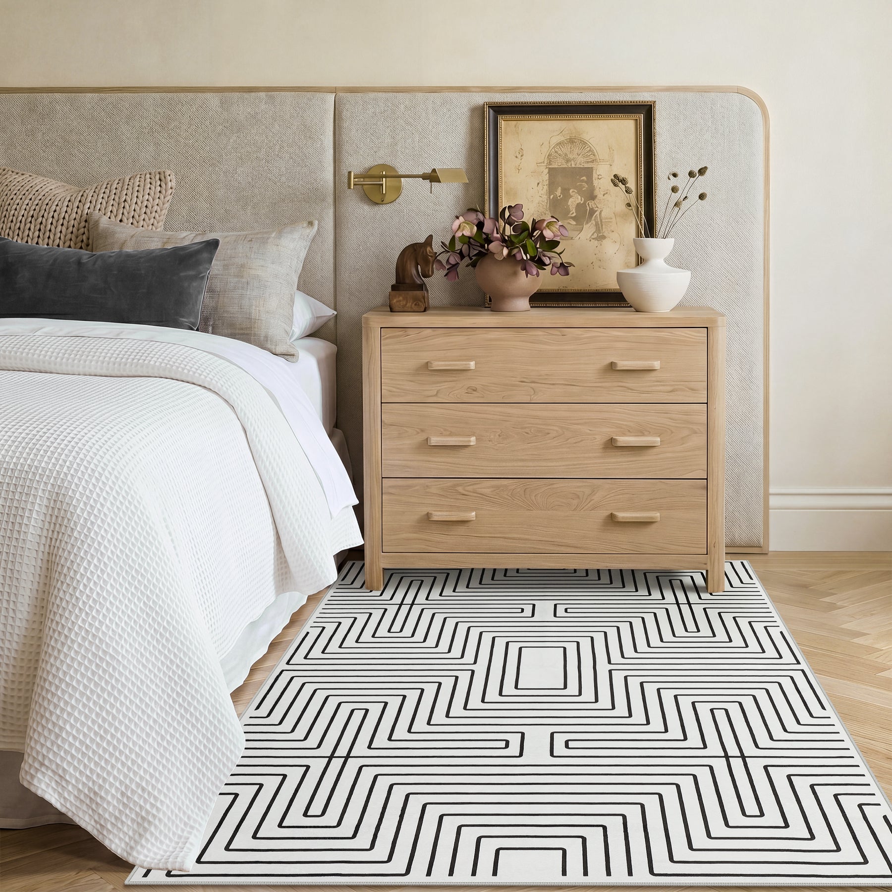 5x7/8x10 Machine Washable Area Rug, Modern Geometric Non-Slip Low Pile Indoor Carpet for Living Room, Oeko-Tex Certified