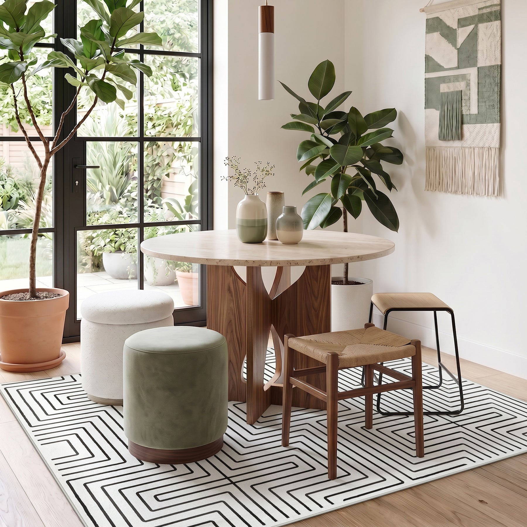 5x7/8x10 Machine Washable Area Rug, Modern Geometric Non-Slip Low Pile Indoor Carpet for Living Room, Oeko-Tex Certified