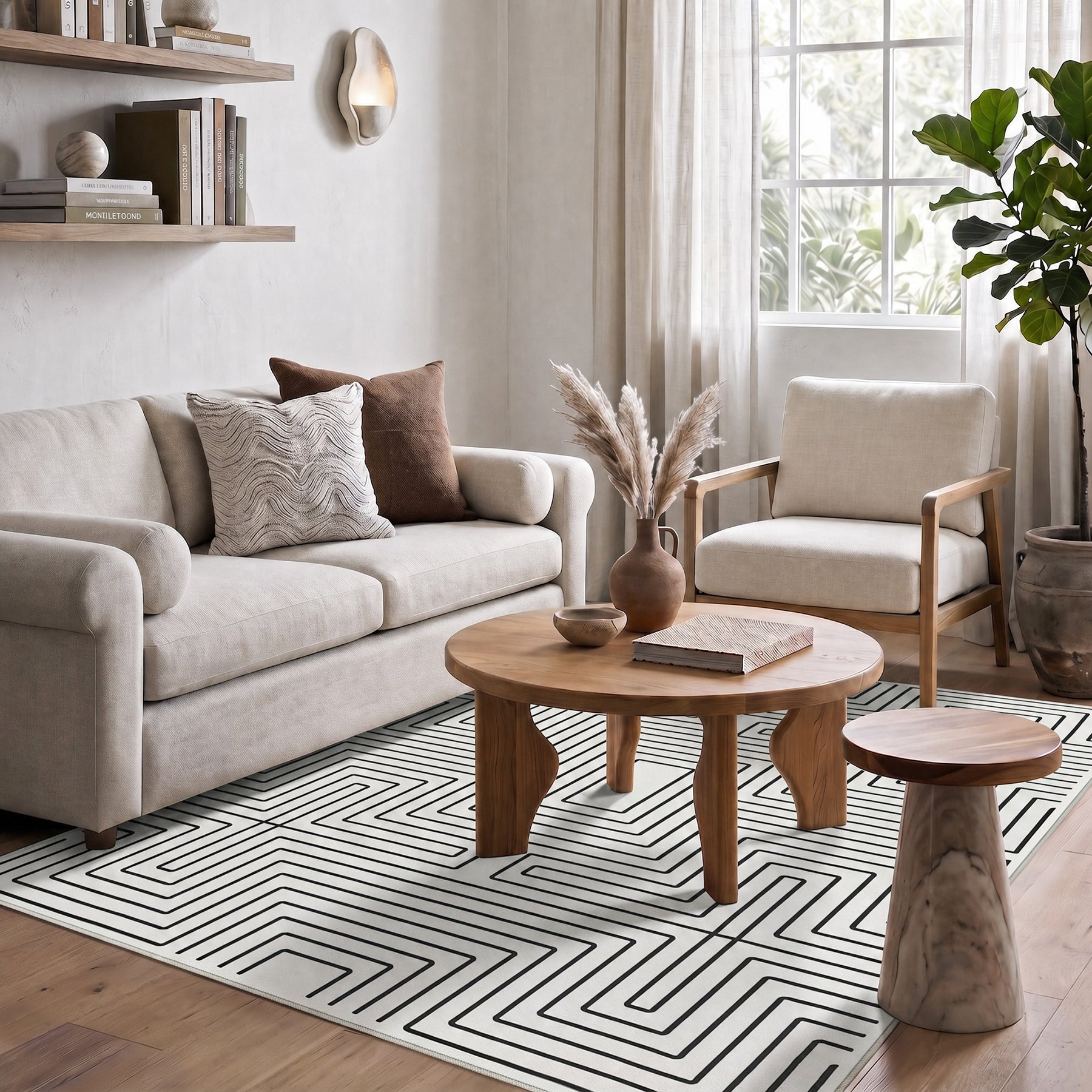 5x7/8x10 Machine Washable Area Rug, Modern Geometric Non-Slip Low Pile Indoor Carpet for Living Room, Oeko-Tex Certified