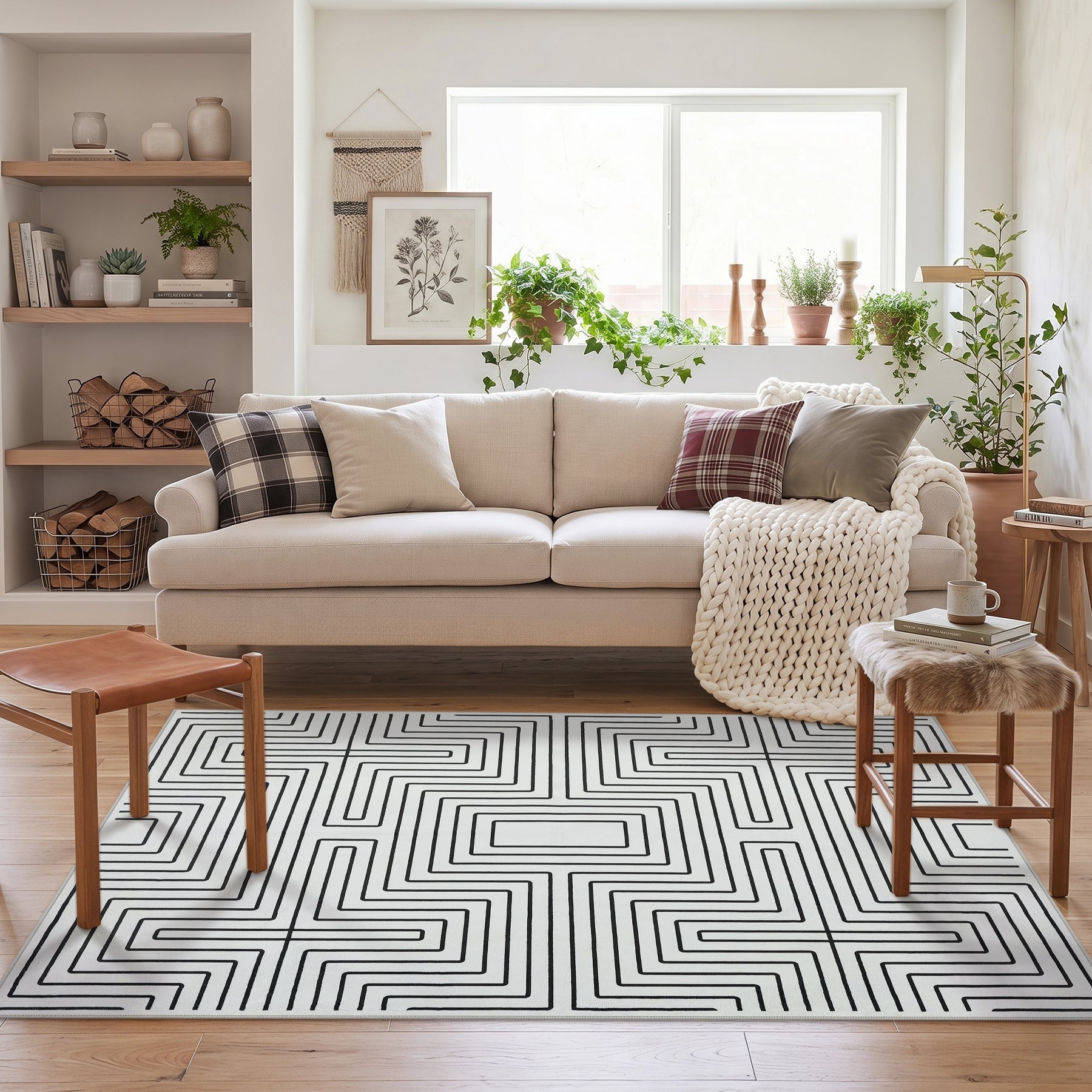 5x7/8x10 Machine Washable Area Rug, Modern Geometric Non-Slip Low Pile Indoor Carpet for Living Room, Oeko-Tex Certified
