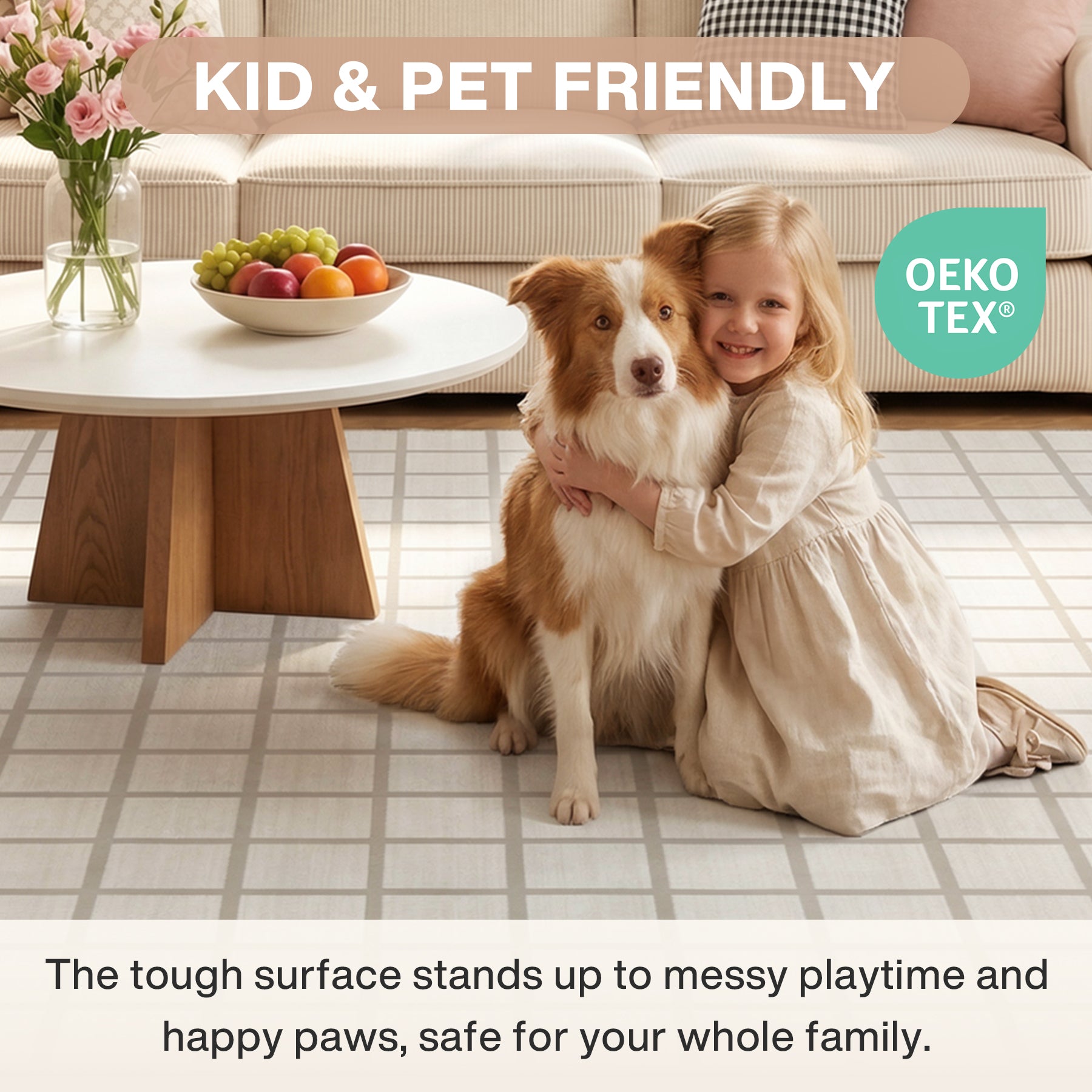 5x7/8x10 Modern Plaid Area Rug, Checkered Washable Rug Soft Non-Slip Ultra Thin Throw Carpet for Living Room, Oeko-Tex Certified