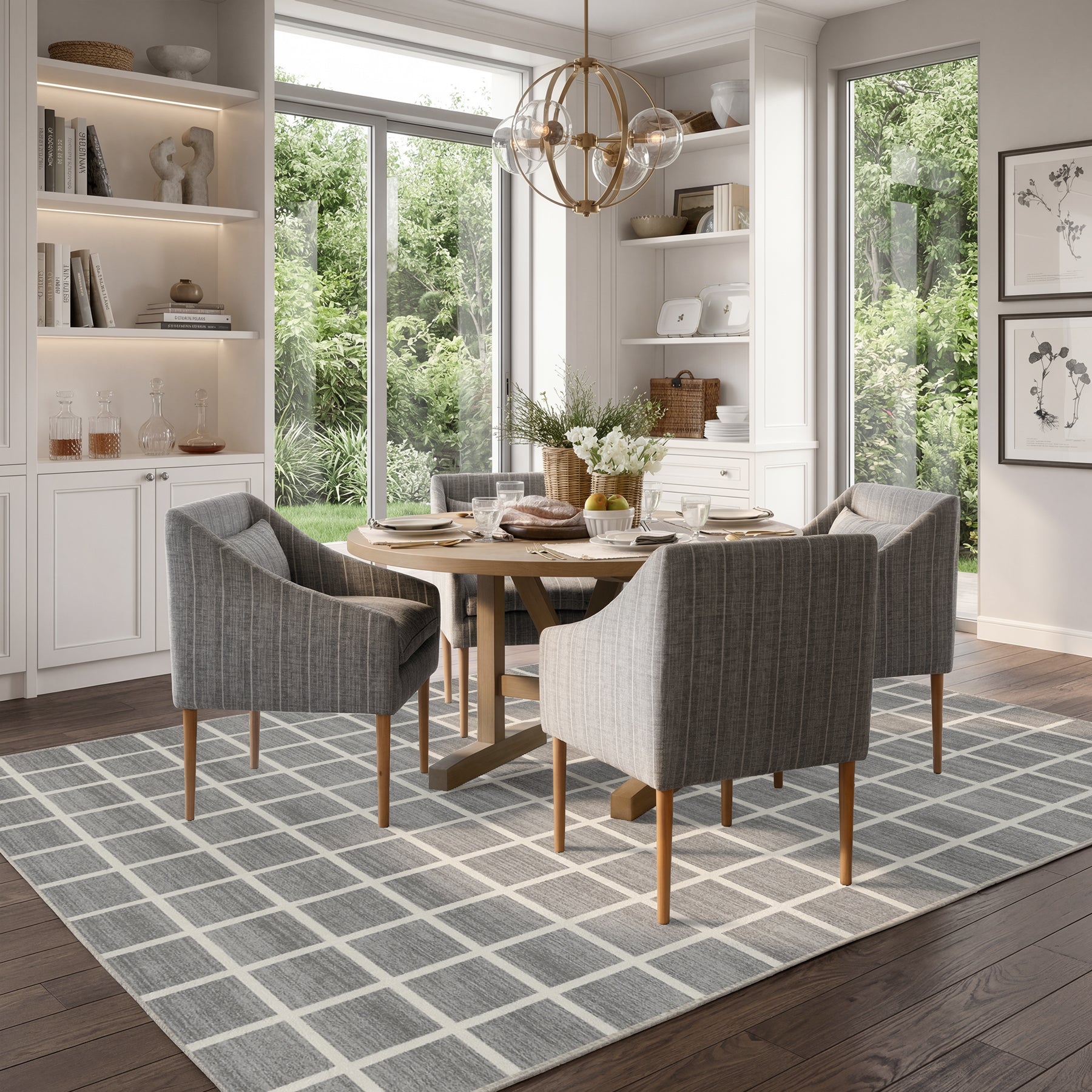5x7/8x10 Modern Plaid Area Rug, Checkered Washable Rug Soft Non-Slip Ultra Thin Throw Carpet for Living Room, Oeko-Tex Certified
