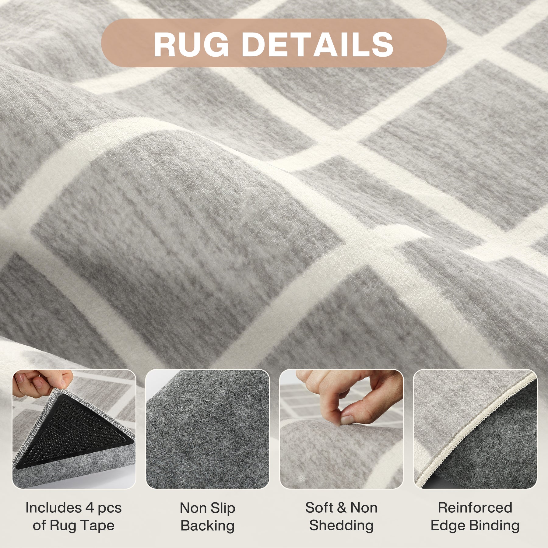 5x7/8x10 Modern Plaid Area Rug, Checkered Washable Rug Soft Non-Slip Ultra Thin Throw Carpet for Living Room, Oeko-Tex Certified