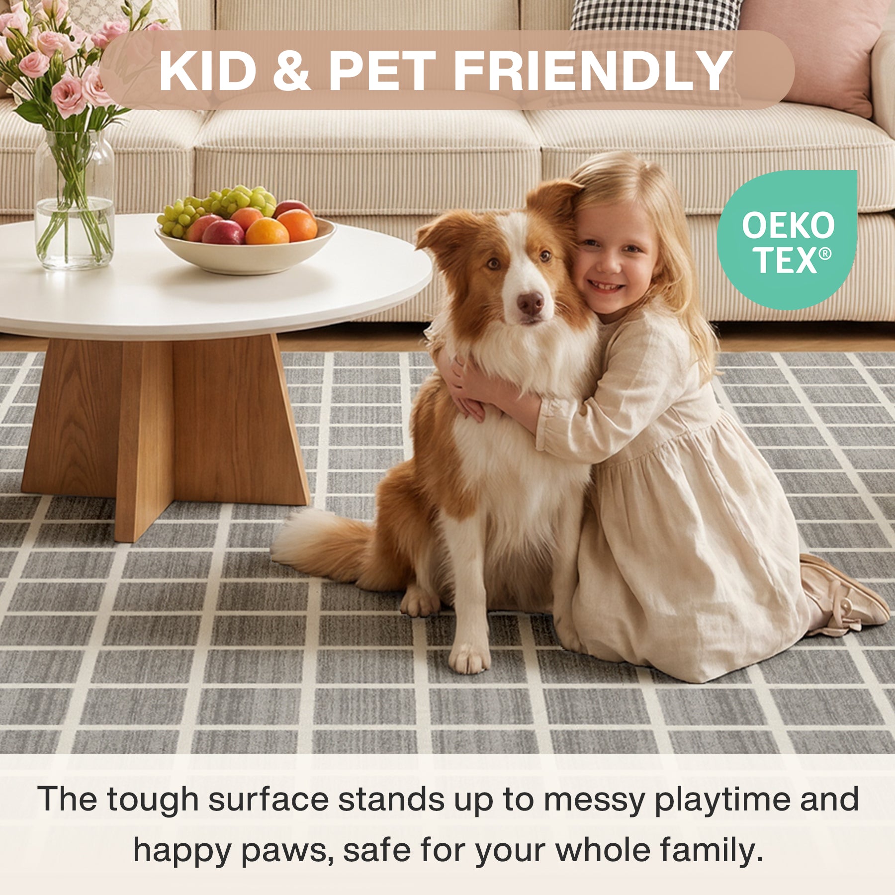 5x7/8x10 Modern Plaid Area Rug, Checkered Washable Rug Soft Non-Slip Ultra Thin Throw Carpet for Living Room, Oeko-Tex Certified