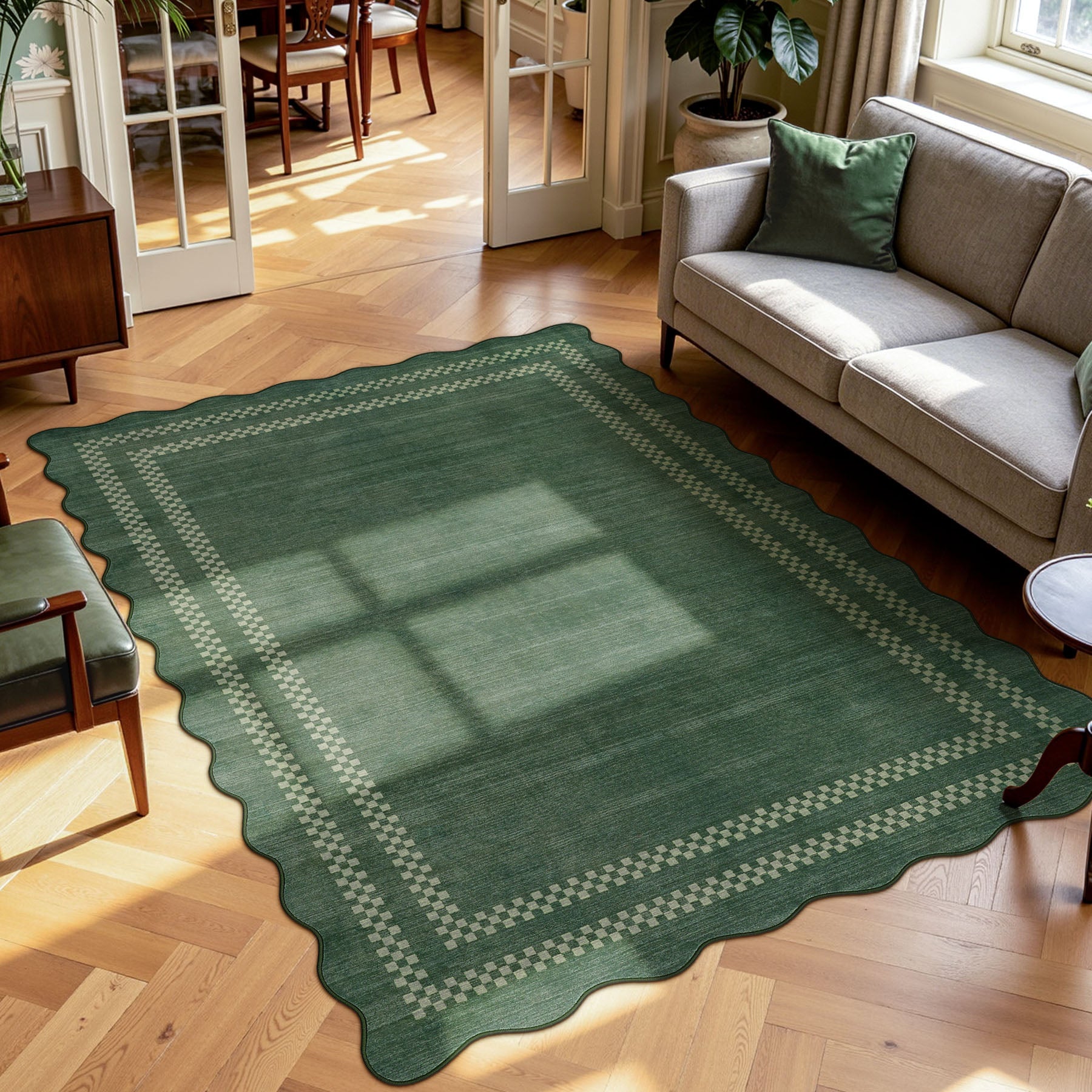 5x7/8x10 Scalloped Washable Area Rugs, Soft Geometric Non-Slip Indoor Rug for Living Room Bedroom, Oeko-Tex Certified