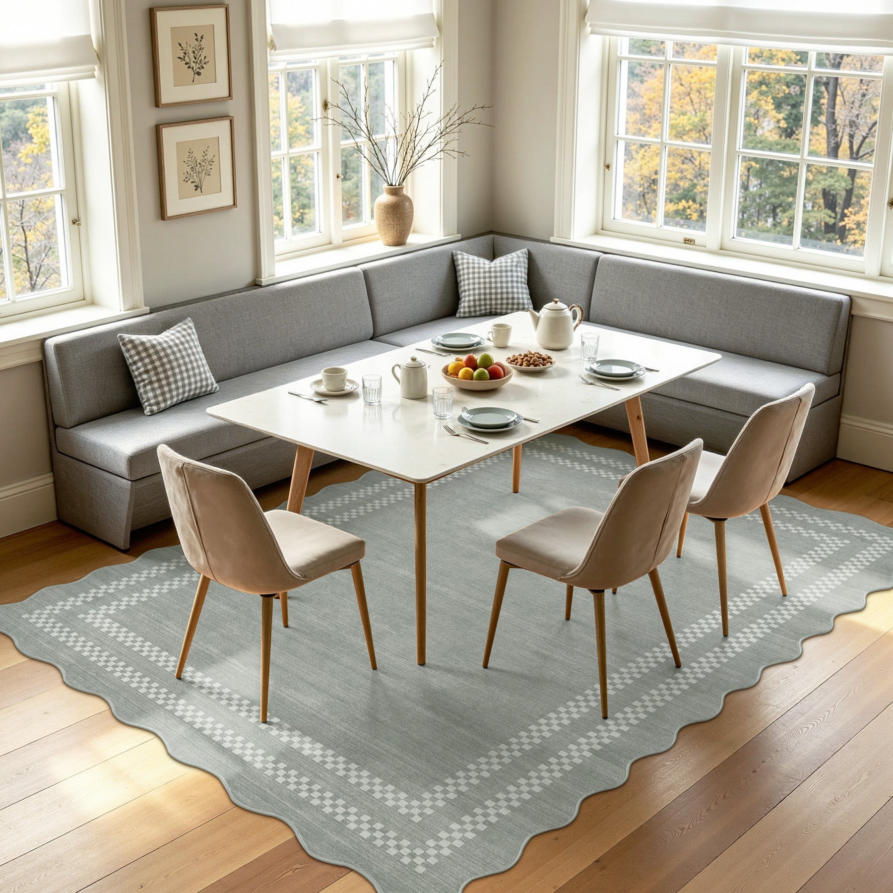 5x7/8x10 Scalloped Washable Area Rugs, Soft Geometric Non-Slip Indoor Rug for Living Room Bedroom, Oeko-Tex Certified