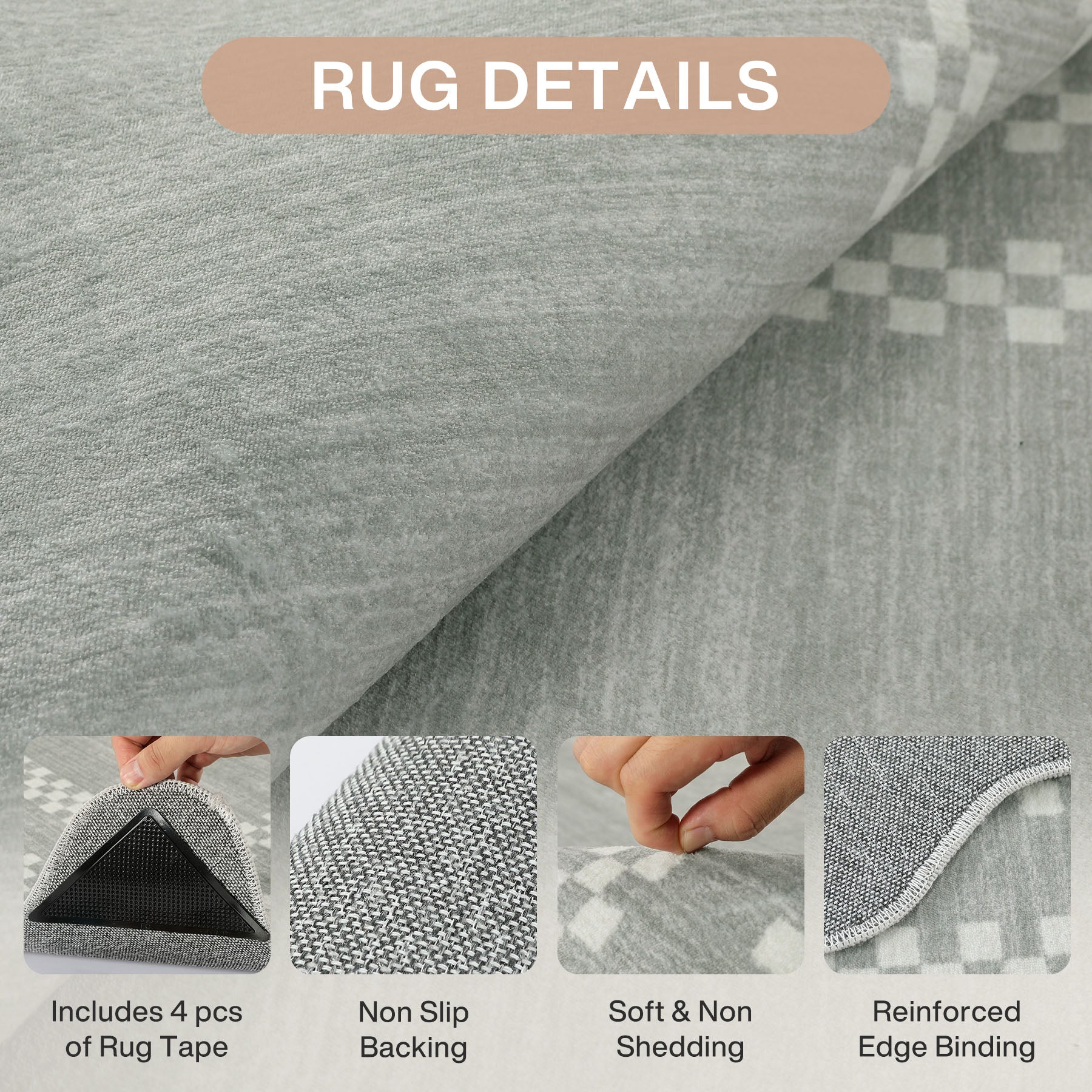 5x7/8x10 Scalloped Washable Area Rugs, Soft Geometric Non-Slip Indoor Rug for Living Room Bedroom, Oeko-Tex Certified