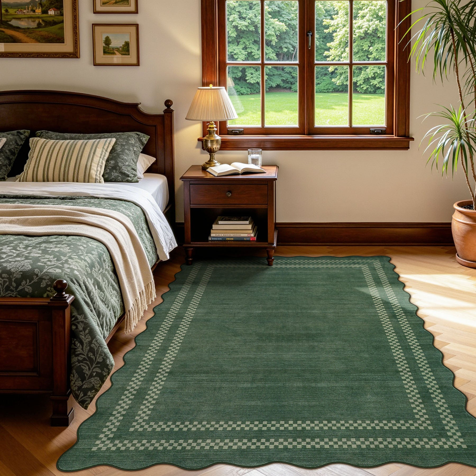 5x7/8x10 Scalloped Washable Area Rugs, Soft Geometric Non-Slip Indoor Rug for Living Room Bedroom, Oeko-Tex Certified