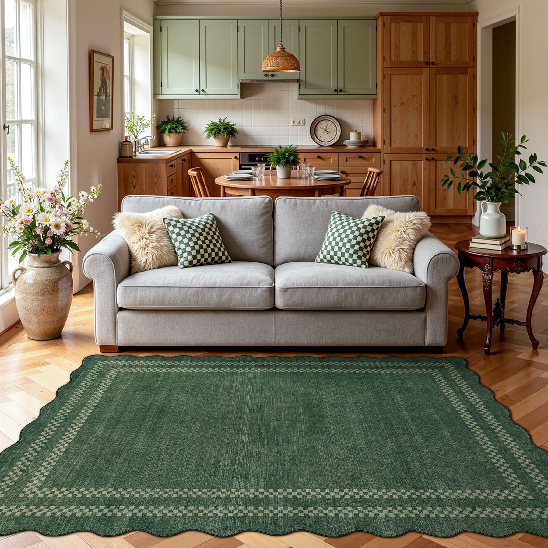 5x7/8x10 Scalloped Washable Area Rugs, Soft Geometric Non-Slip Indoor Rug for Living Room Bedroom, Oeko-Tex Certified
