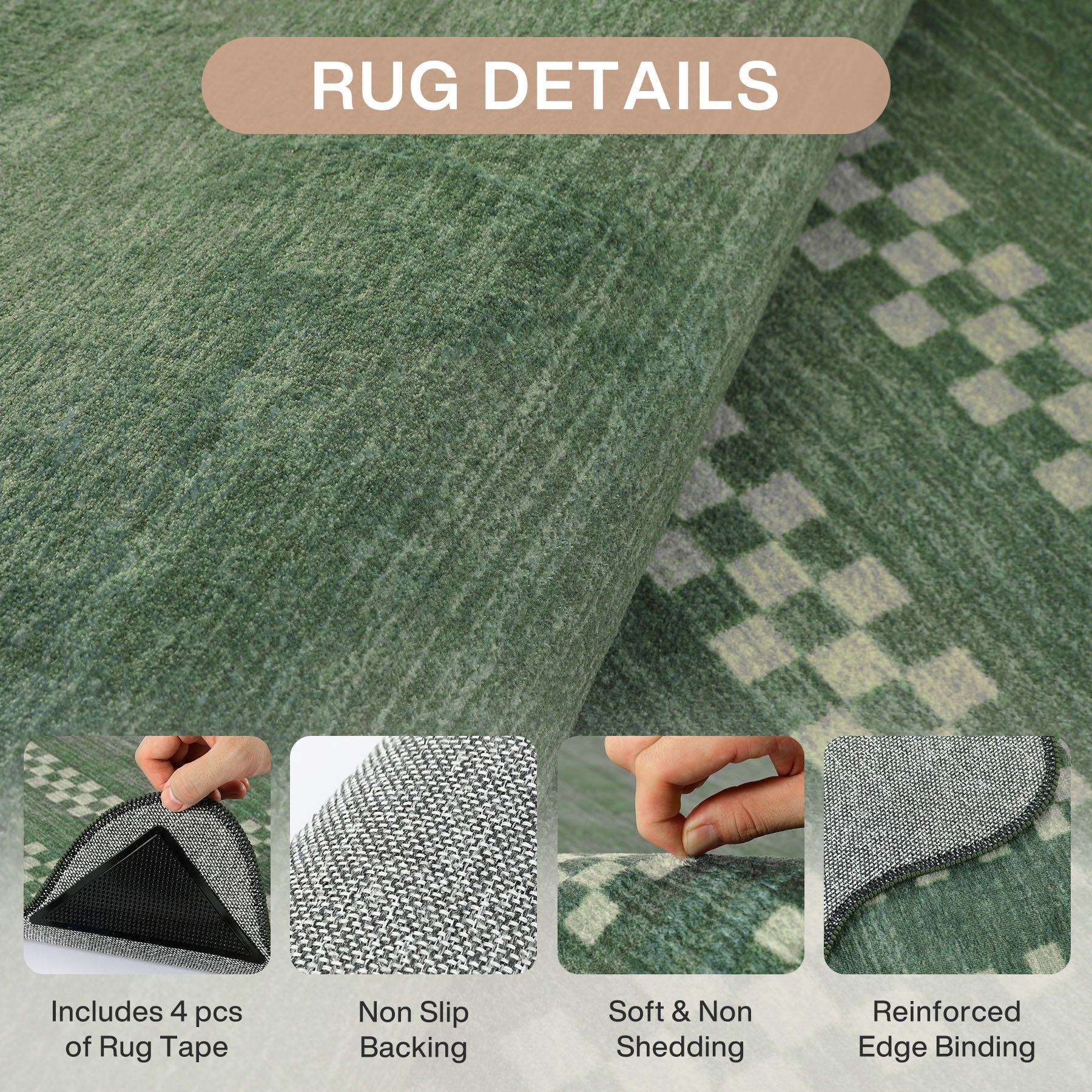 5x7/8x10 Scalloped Washable Area Rugs, Soft Geometric Non-Slip Indoor Rug for Living Room Bedroom, Oeko-Tex Certified