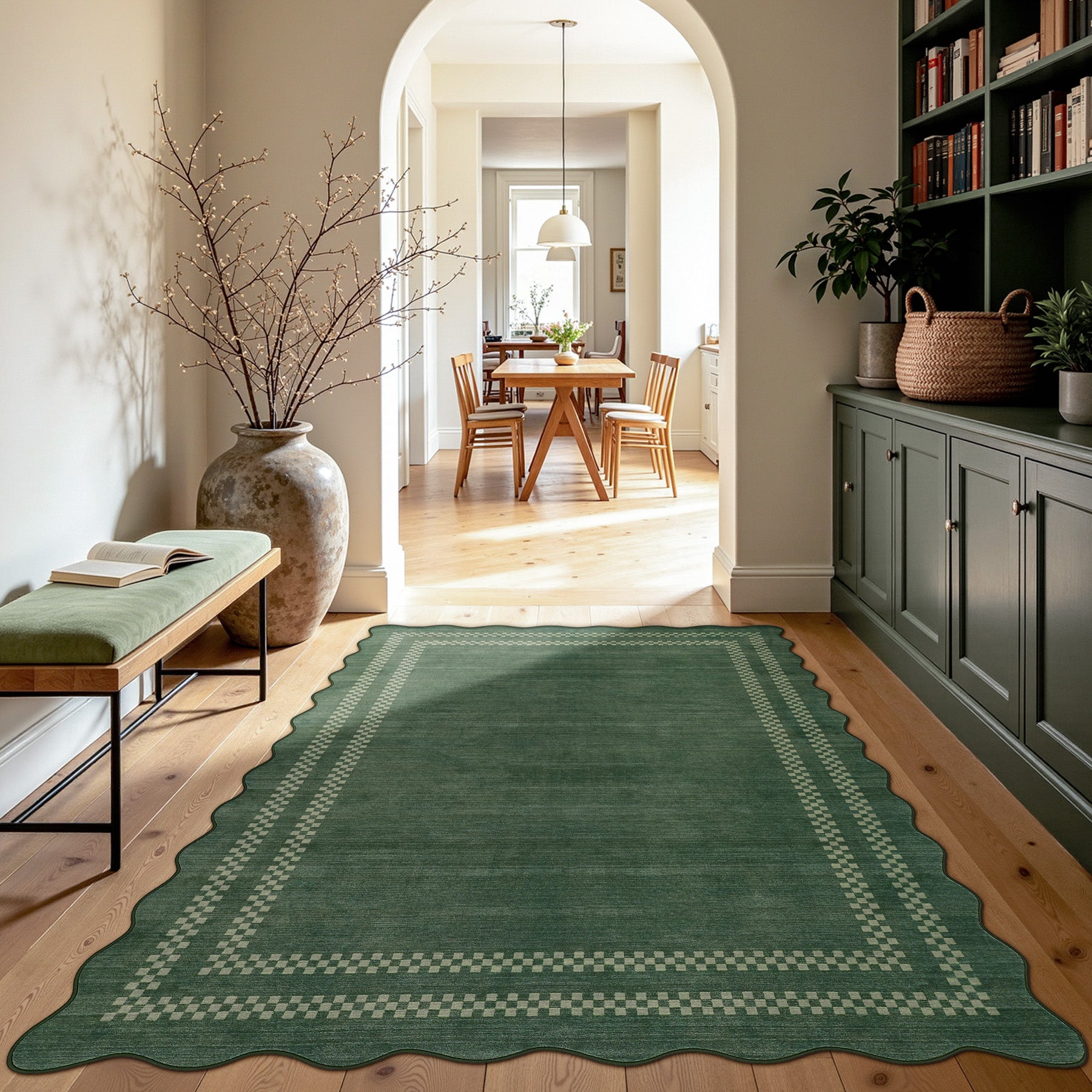 5x7/8x10 Scalloped Washable Area Rugs, Soft Geometric Non-Slip Indoor Rug for Living Room Bedroom, Oeko-Tex Certified