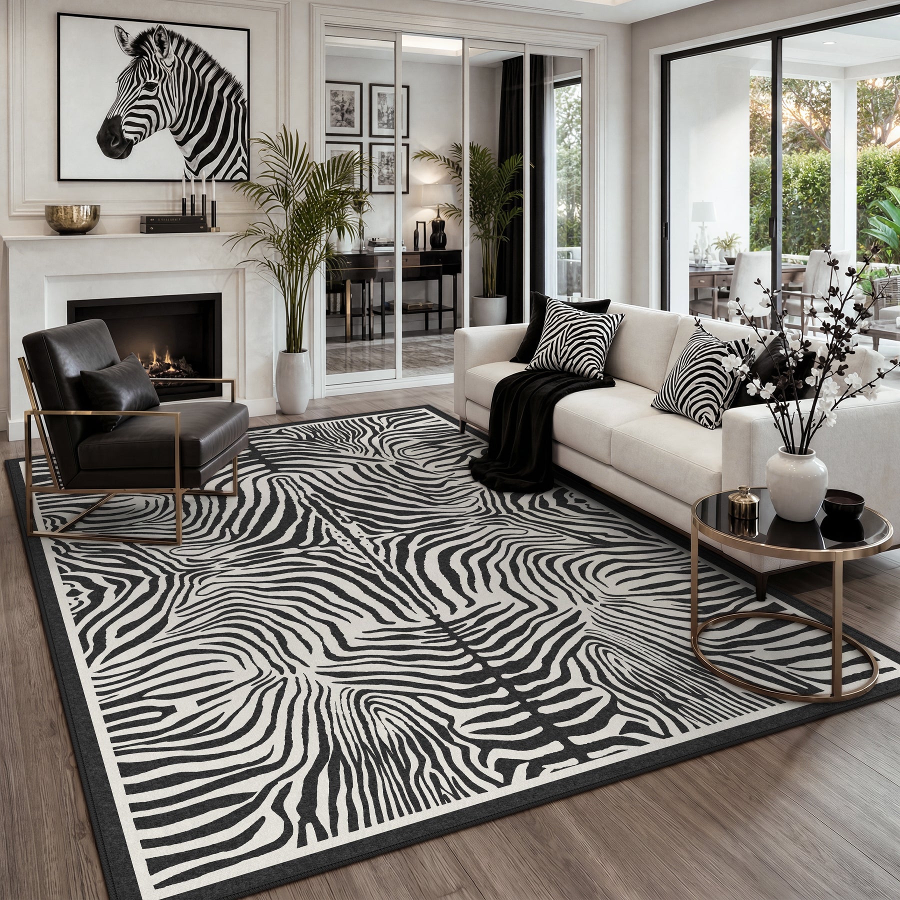 5x7 Zebra Print Washable Area Rug, Boho Modern Animal Soft Carpet
