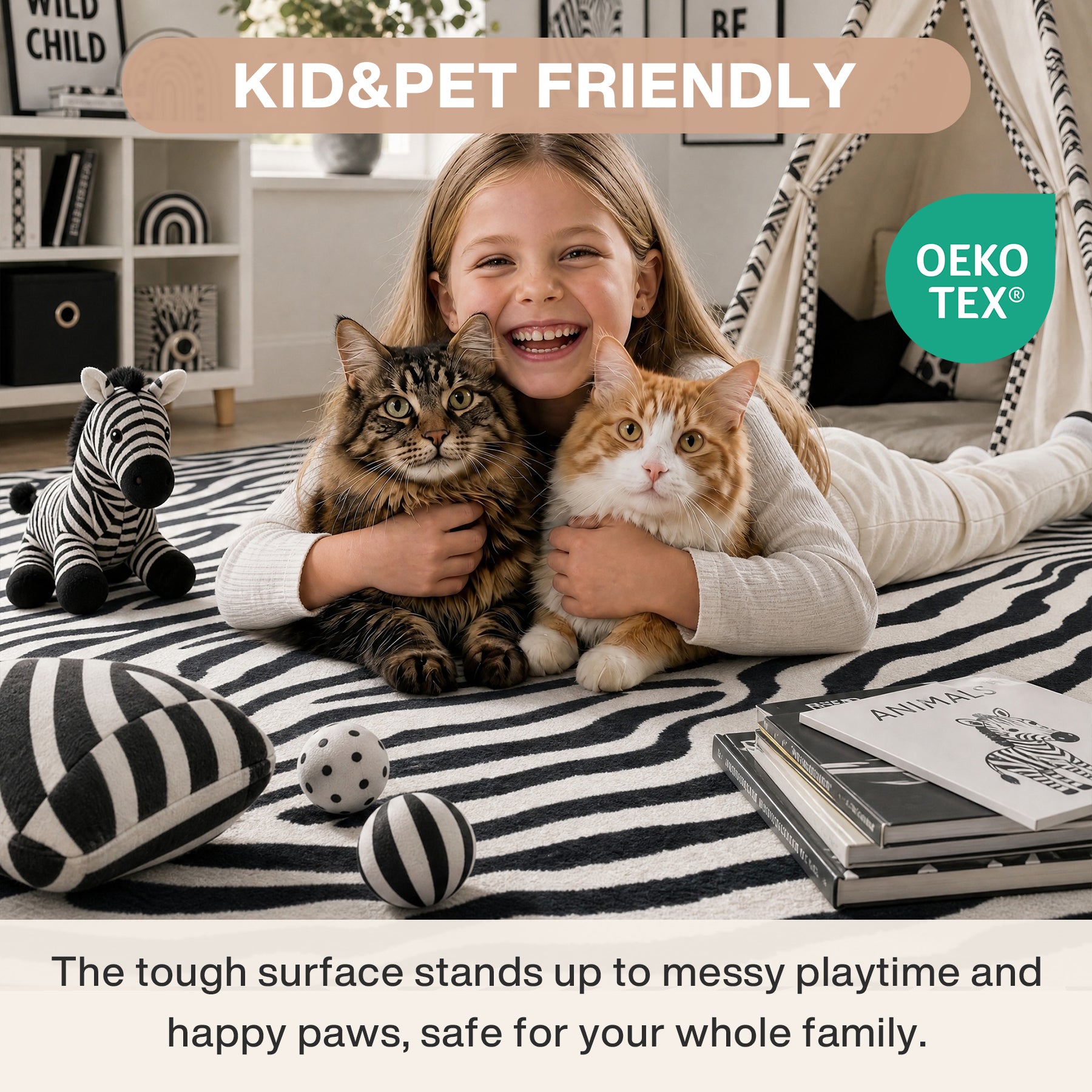 5x7 Zebra Print Washable Area Rug