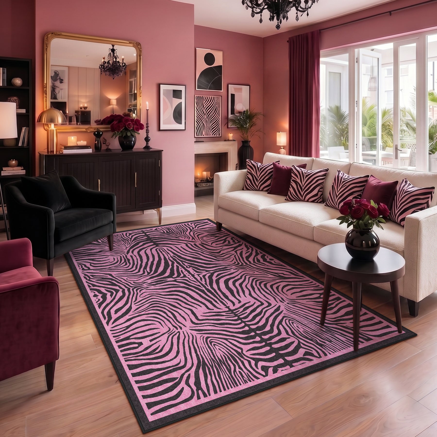 5x7 Zebra Print Washable Area Rug, Boho Modern Animal Soft Non Slip Nursery Living Room Carpet, Oeko-Tex Certified