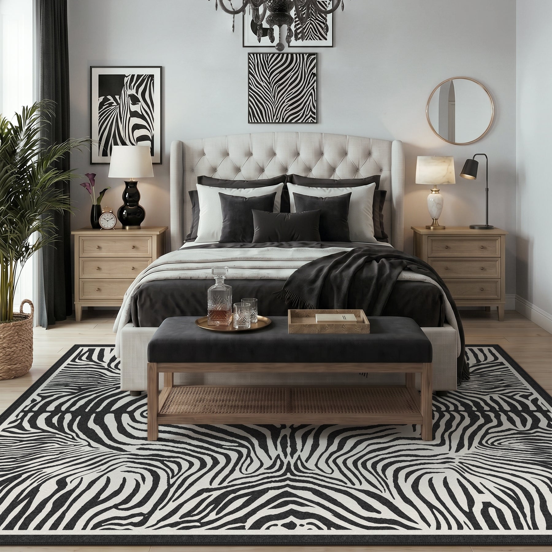 5x7 Zebra Print Washable Area Rug, Boho Modern Animal Soft Non Slip Nursery Living Room Carpet, Oeko-Tex Certified