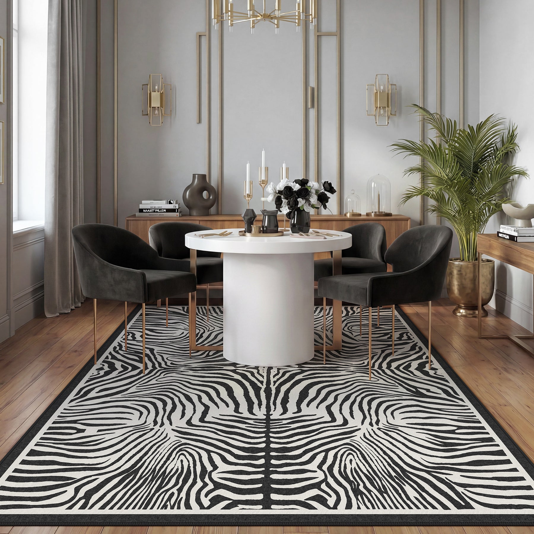 5x7 Zebra Print Washable Area Rug, Boho Modern Animal Soft Non Slip Nursery Living Room Carpet, Oeko-Tex Certified