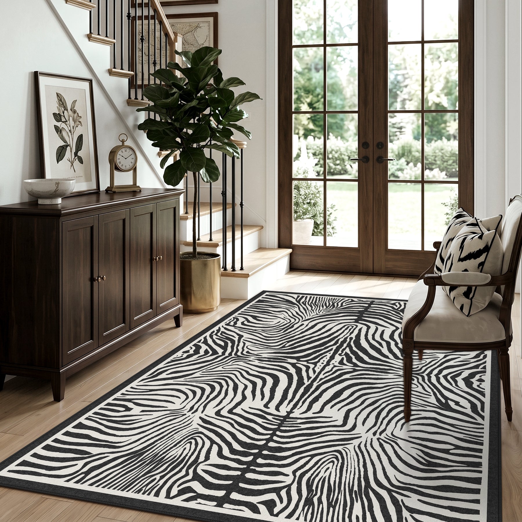 5x7 Zebra Print Washable Area Rug, Boho Modern Animal Soft Non Slip Nursery Living Room Carpet, Oeko-Tex Certified