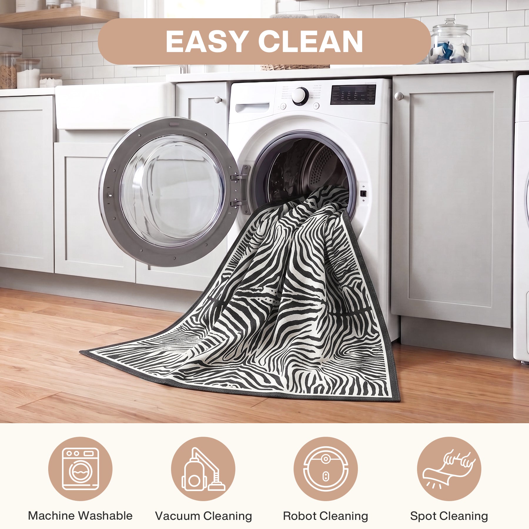 5x7 Zebra Print Washable Area Rug