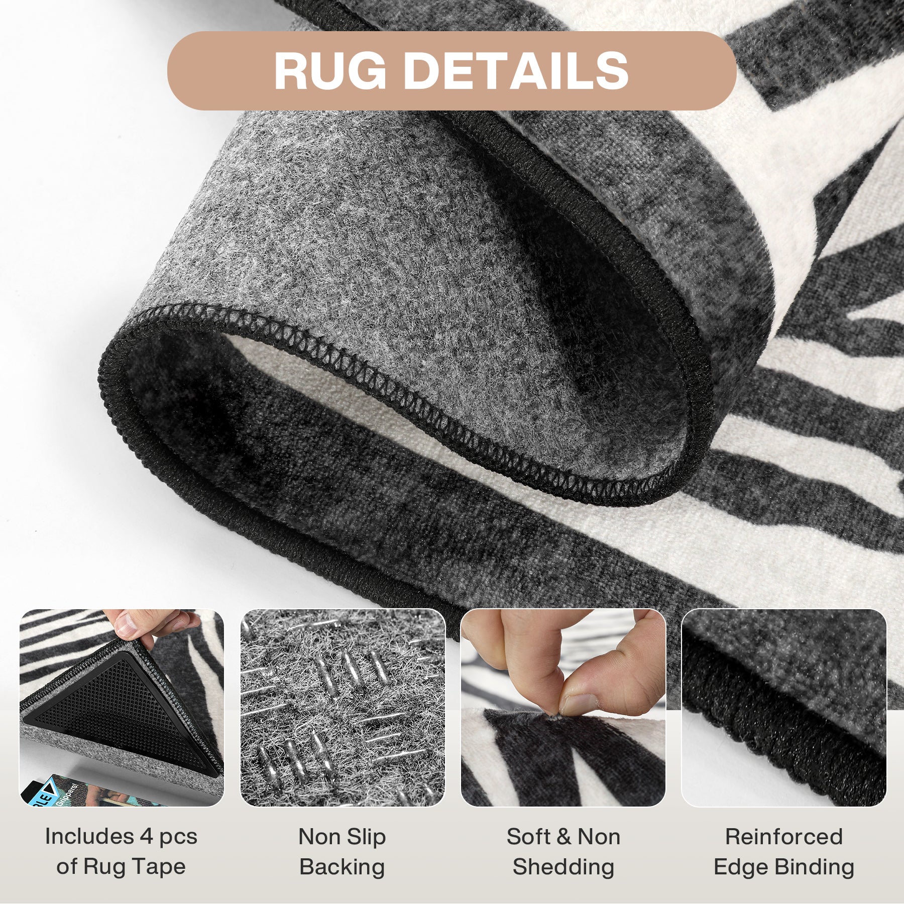 5x7 Zebra Print Washable Area Rug