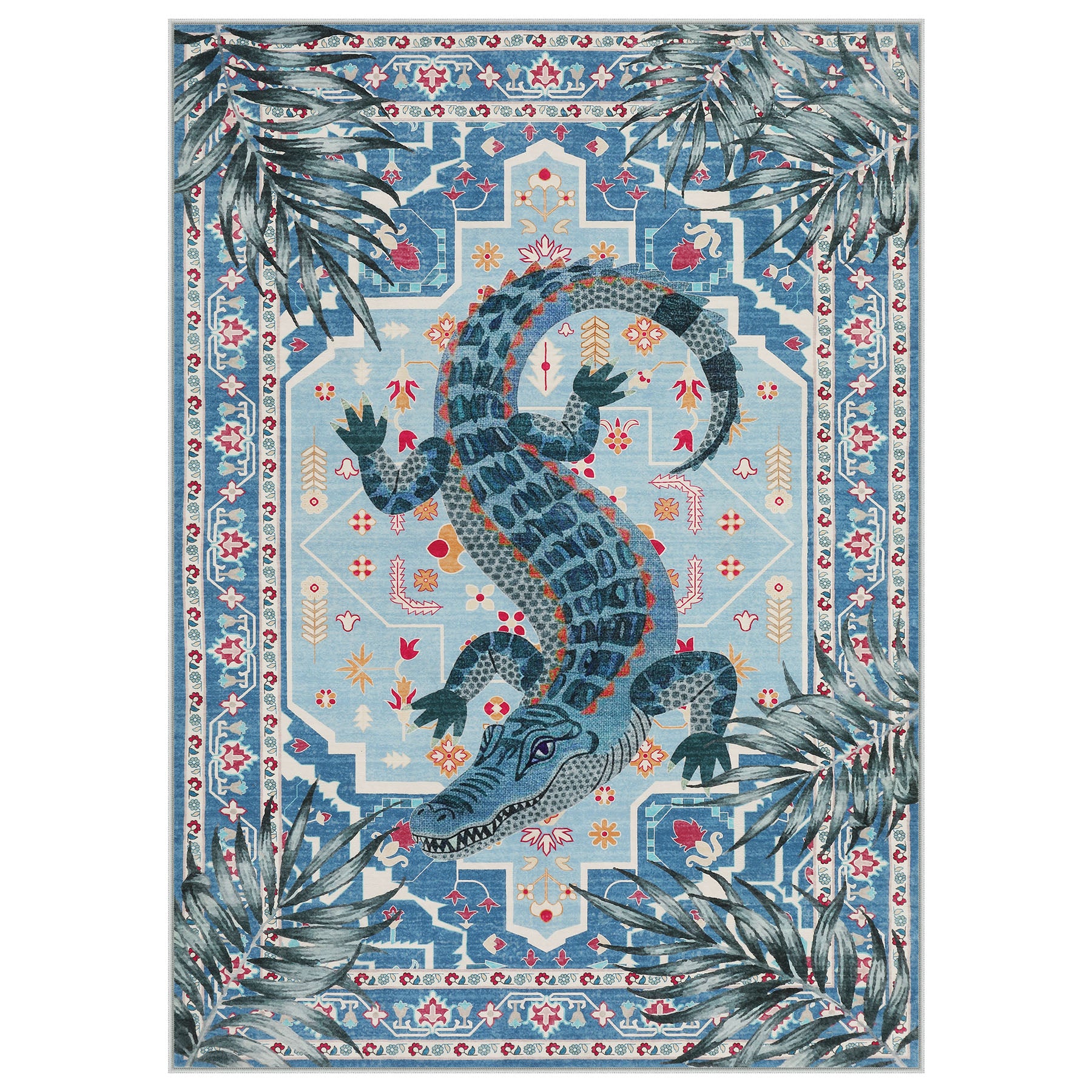 Vintage Alligator Print Area Rug, Washable Non-Slip Soft Low-Pile Carpet, Bedroom Living Room Kids