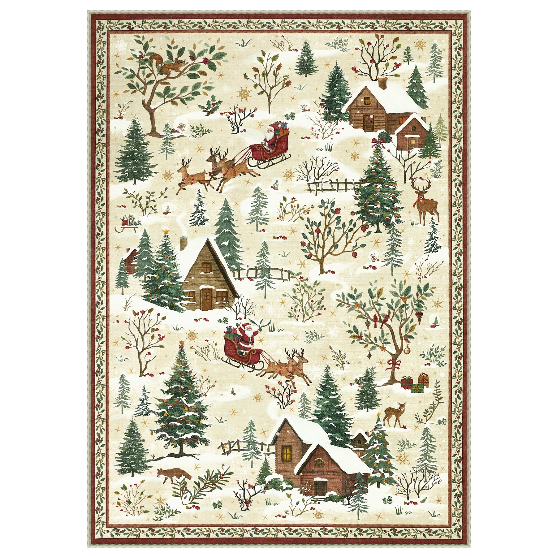 Christmas Snow Forest Washable Area Rug, Soft Holiday Scene Non-Slip Indoor Rug for Living Room Bedroom, Oeko-Tex Certified