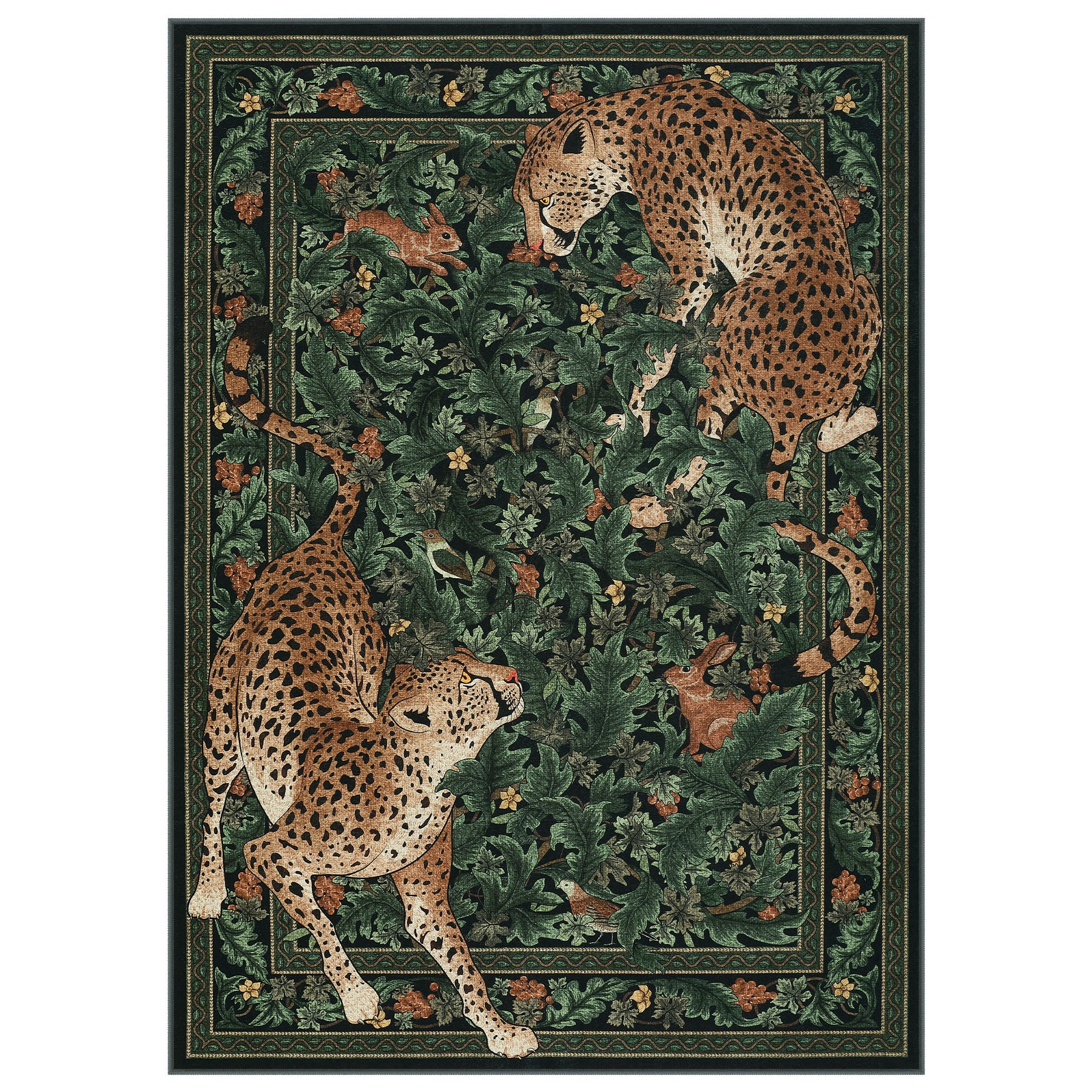 Morris Jungle Leopard Print Rug, Non Slip Washable Area Rug for Living Room, Bedroom