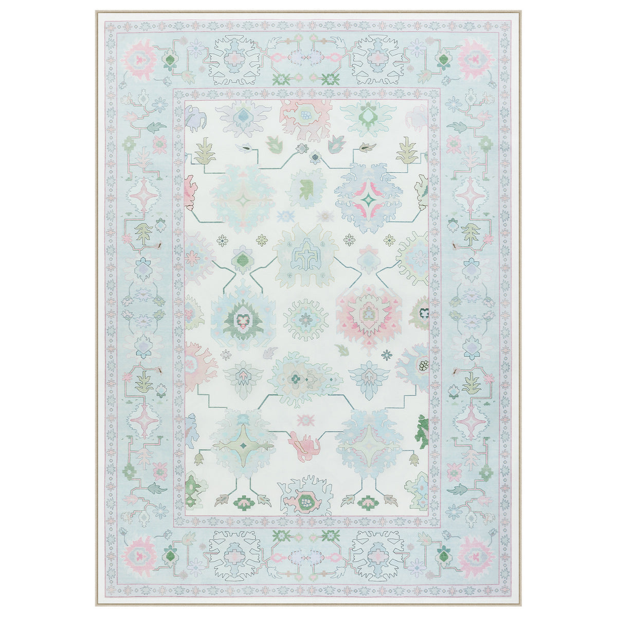 5x7/8x10/9x12 Boho Oushak Area Rug, Floral Washable Non Slip Low Pile Area Rug, Oeko-Tex Certified