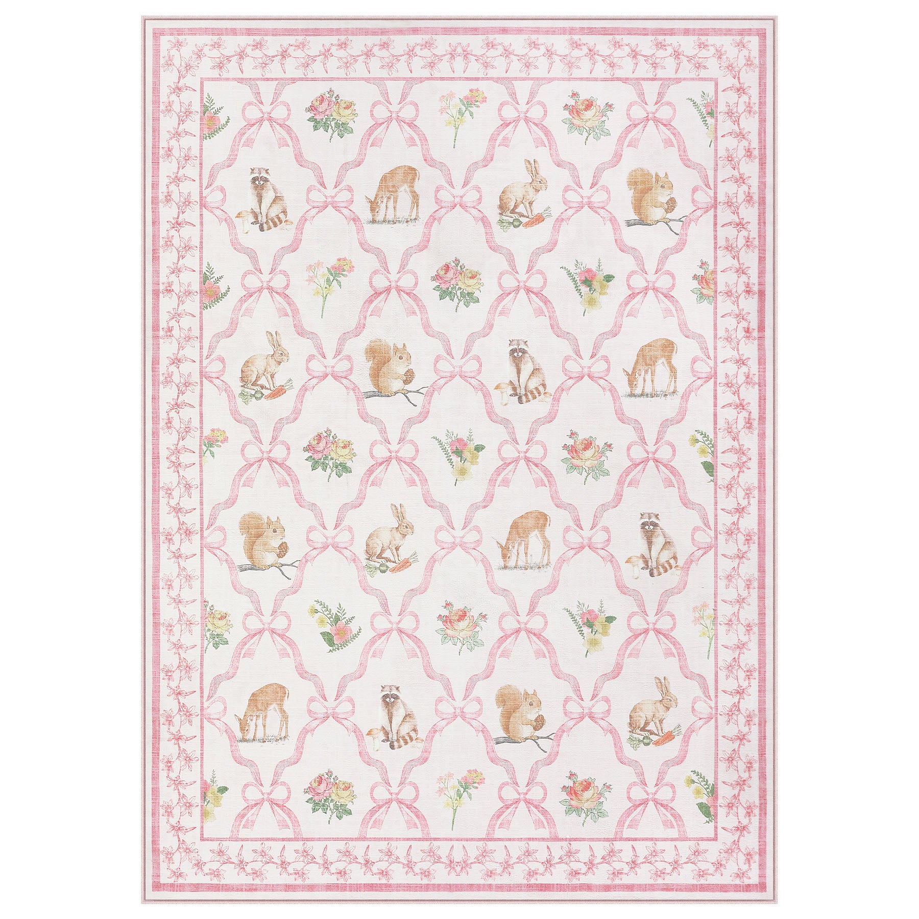 3x5/5x7 Boho Animal Floral Area Rugs for Living Room, Bow Soft Washable Non-Slip Low Pile Carpet, Oeko-Tex Certified