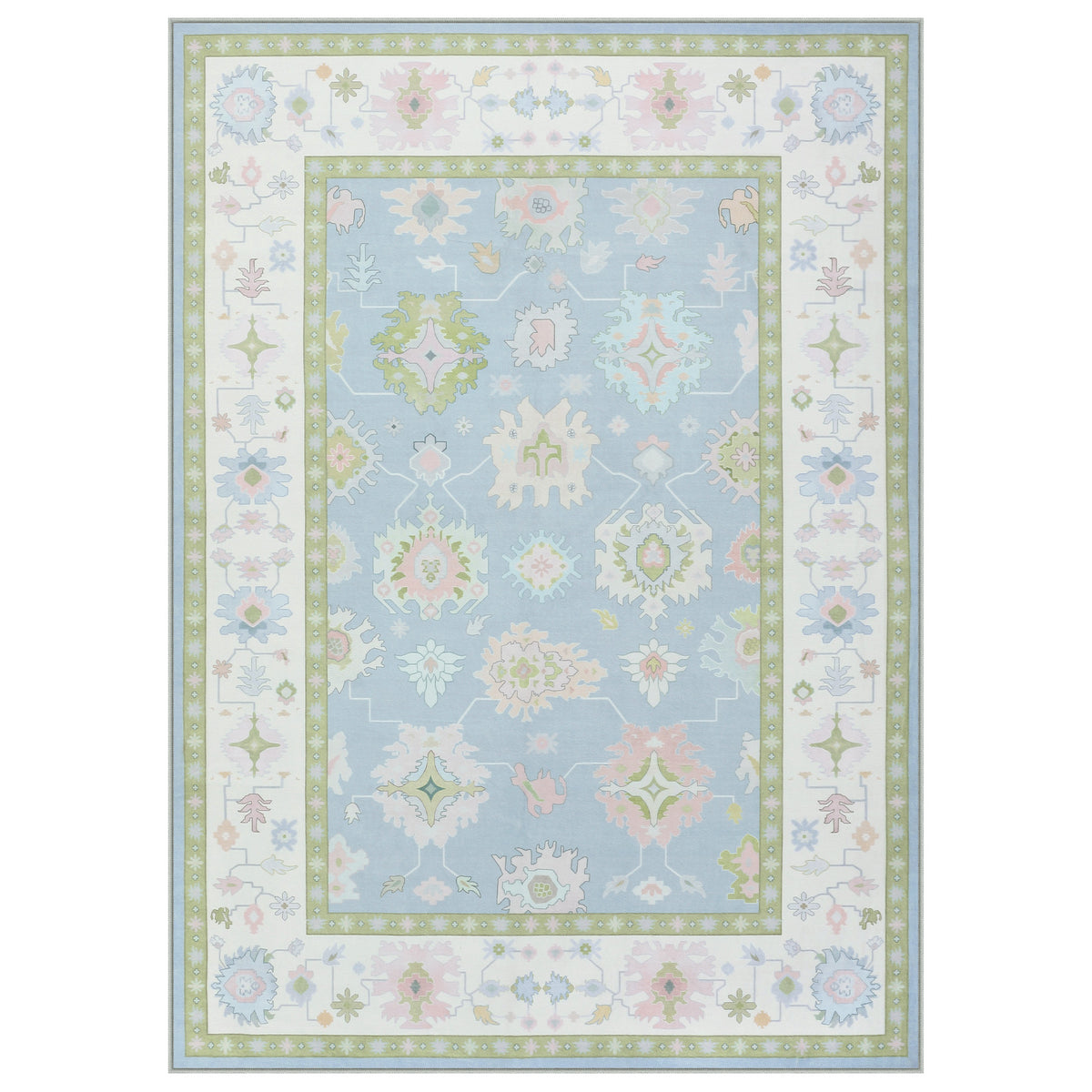 5x7/8x10/9x12 Boho Oushak Area Rug, Floral Washable Non Slip Low Pile Area Rug, Oeko-Tex Certified