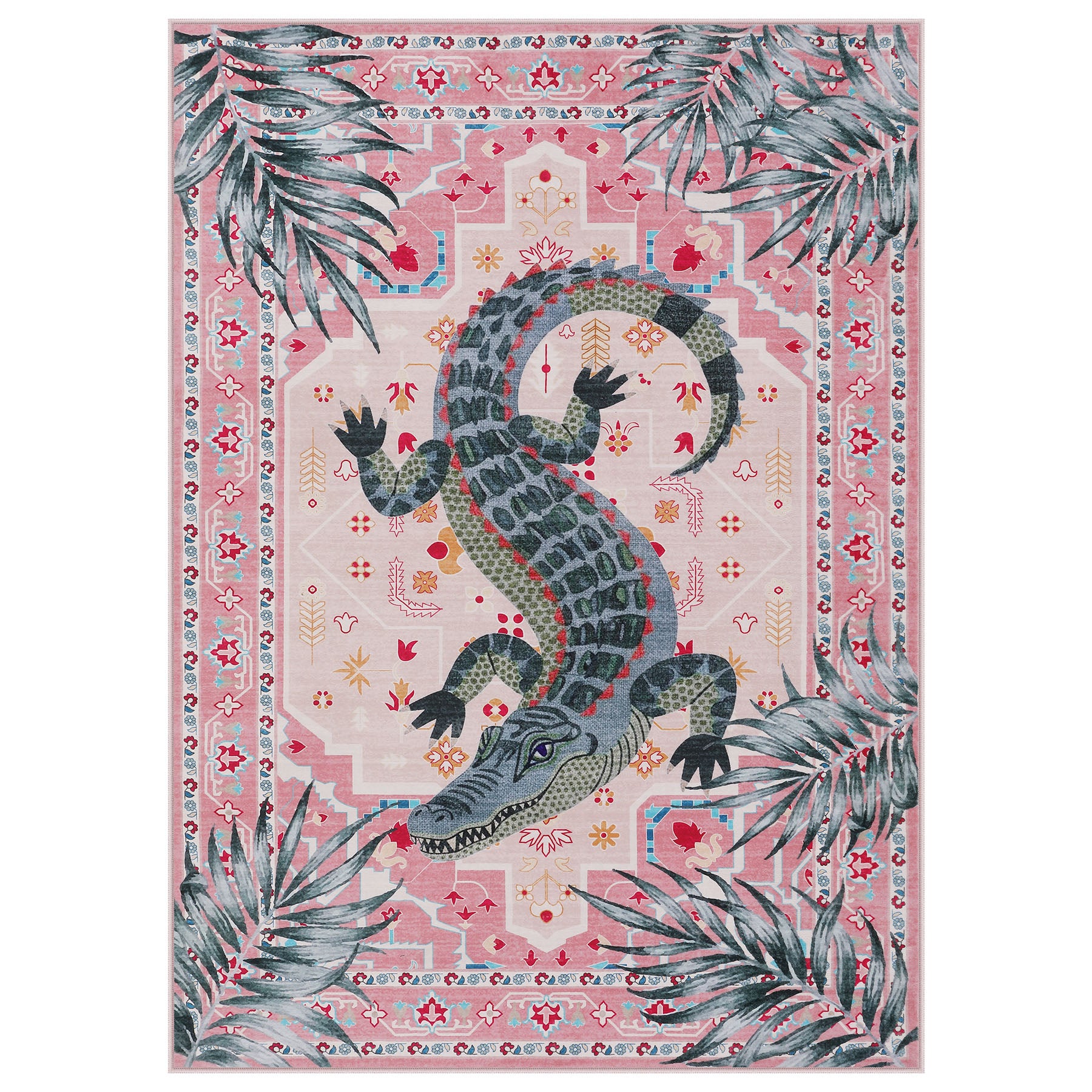 Vintage Alligator Print Area Rug, Washable Non-Slip Soft Low-Pile Carpet, Bedroom Living Room Kids