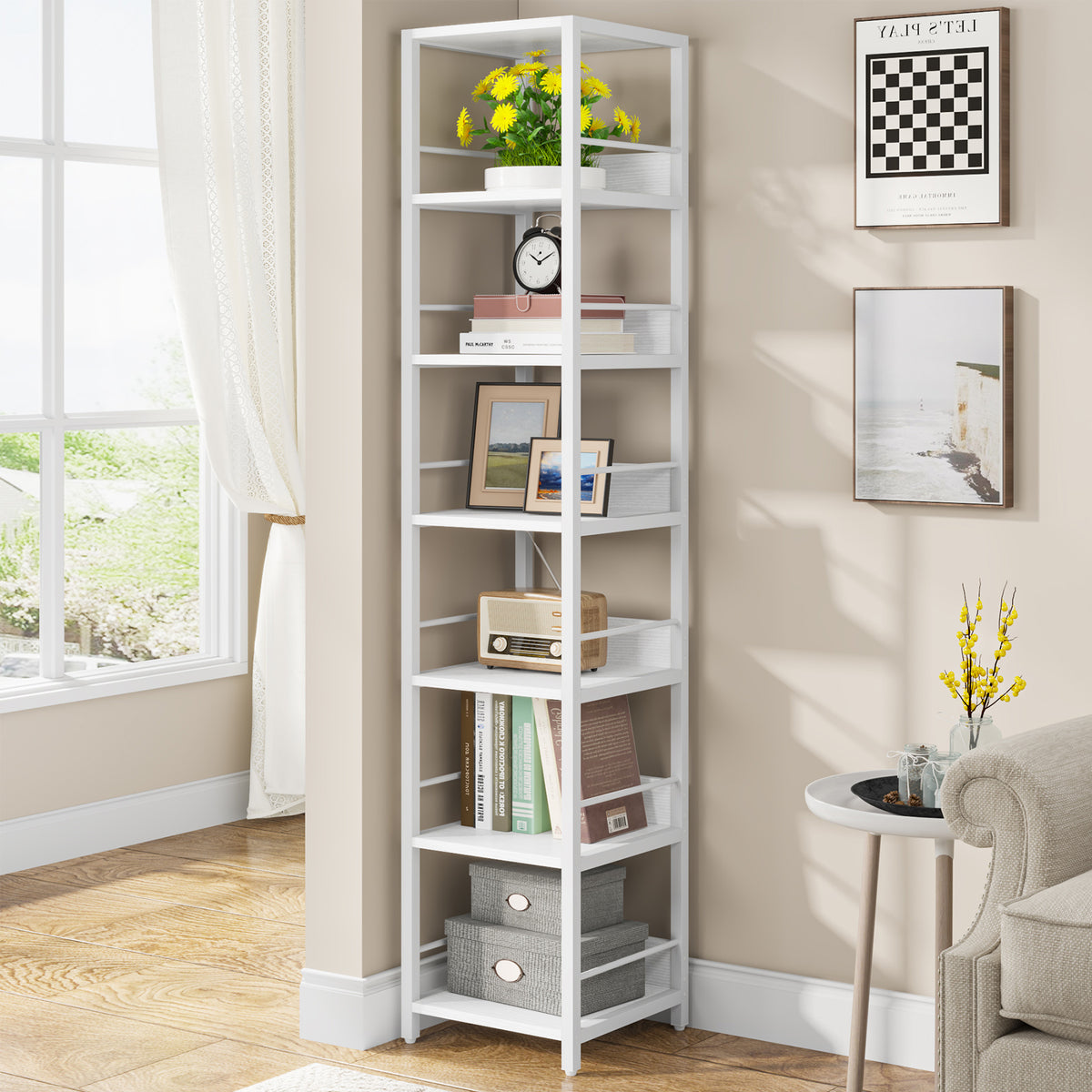 Tribesigns Corner Shelf, 6-Tier Narrow Etagere Bookshelf Storage Rack
