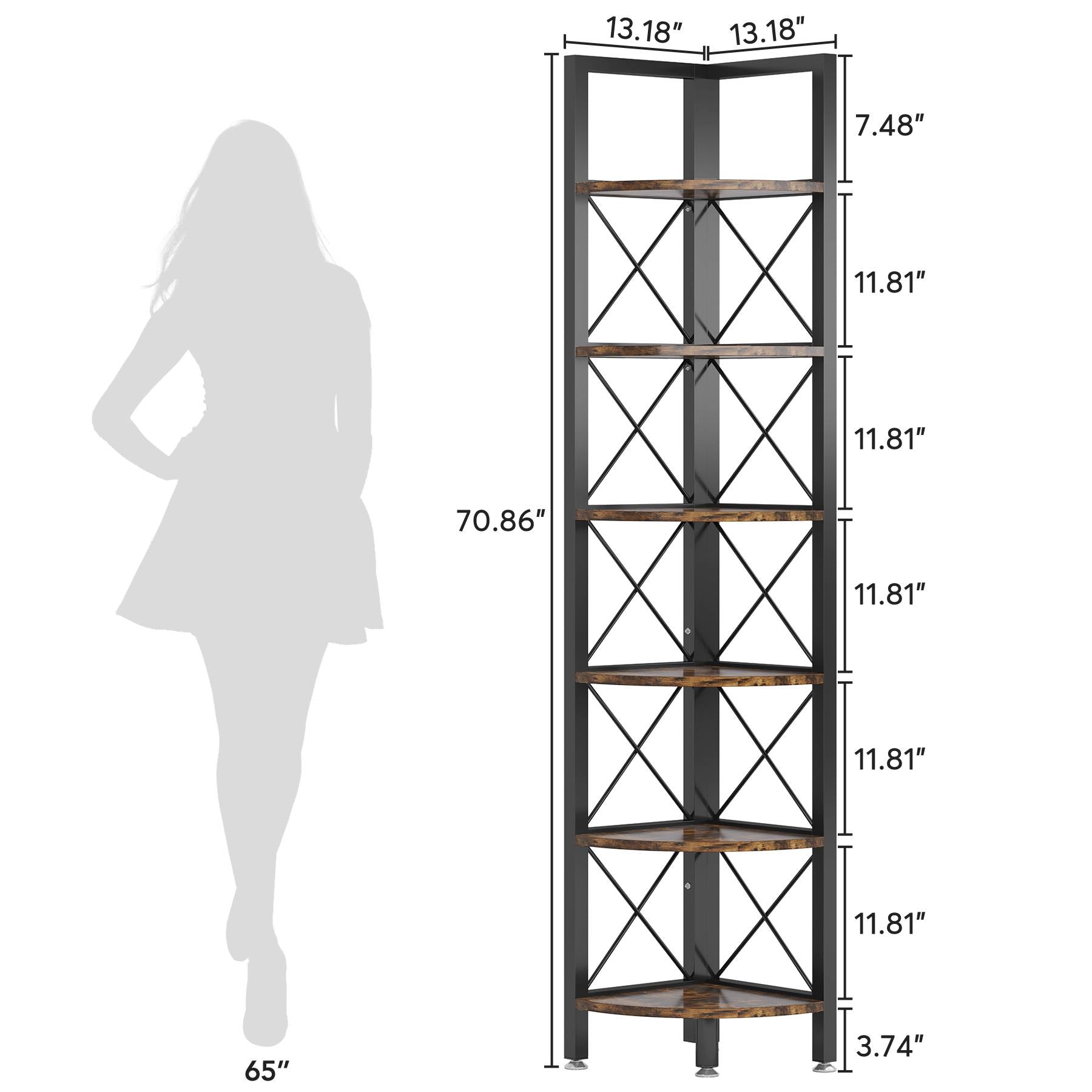 6-Tier Corner Shelf Small Bookshelf Storage Rack for Small Space