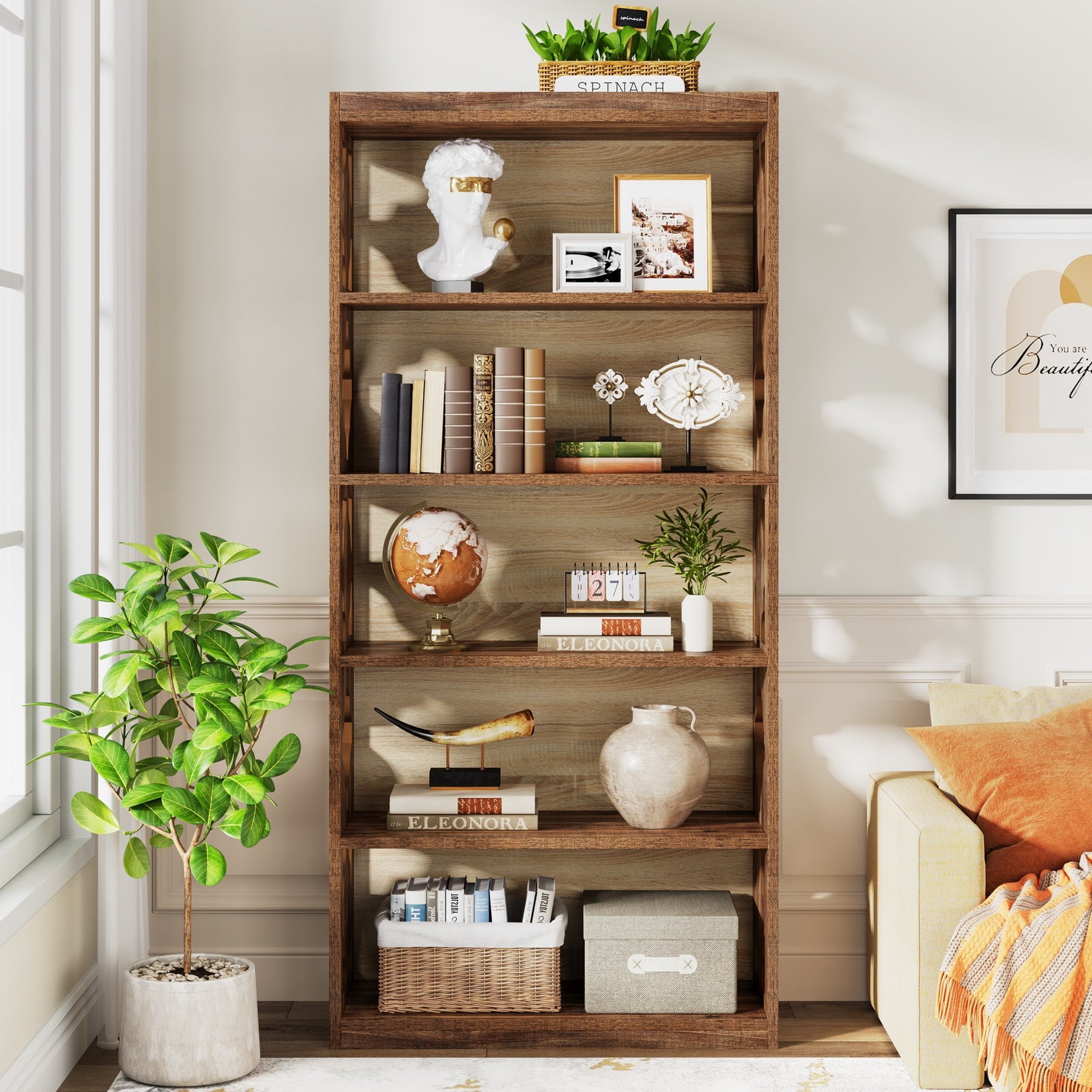 6-Tier Bookshelf, 70-Inch Wood Bookcase with Storage Shelves — Tribesigns