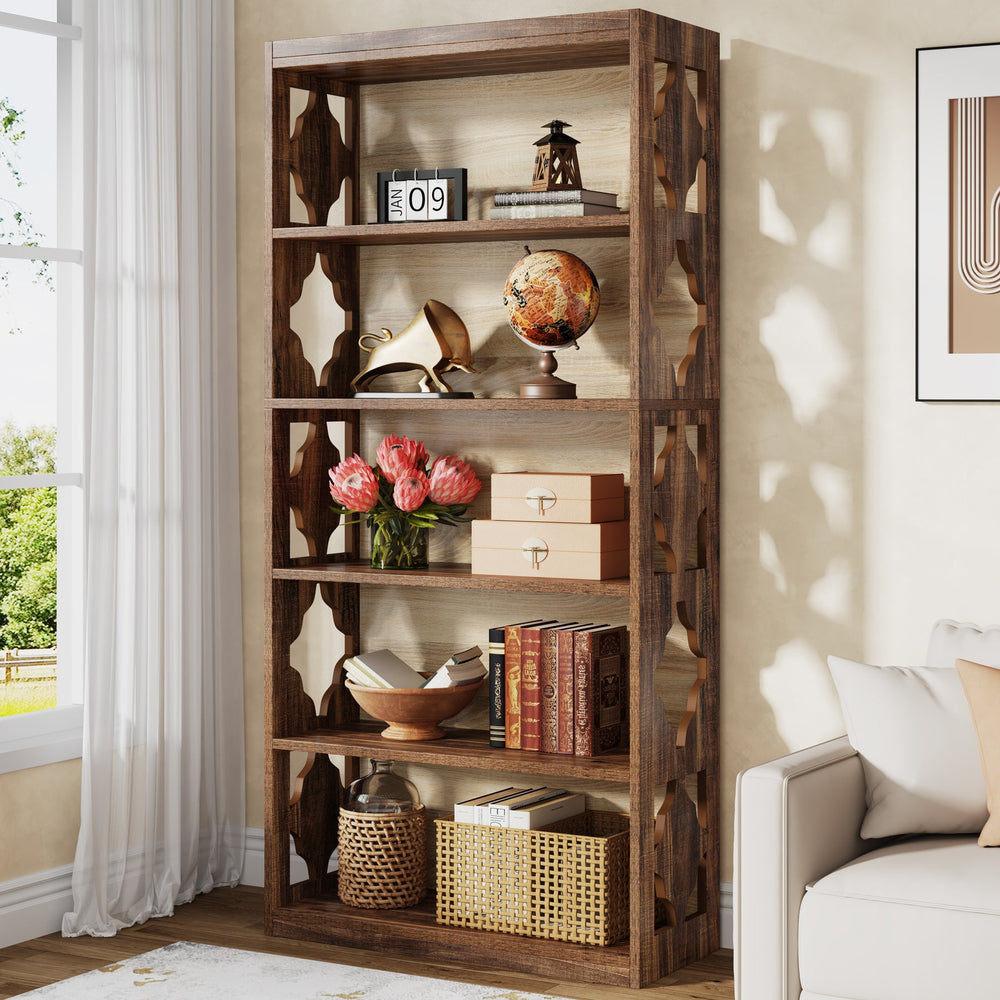 6-Tier Bookshelf, 70-Inch Wood Bookcase with Storage Shelves-Tribesigns