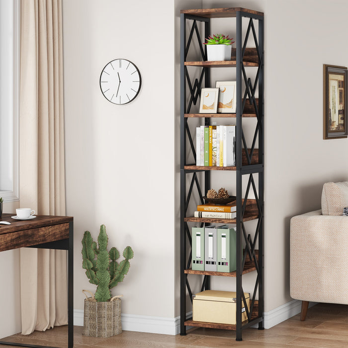 6 - Tier Bookshelf, 75" Tall Narrow Bookcase Open Storage Display Rack Tribesigns