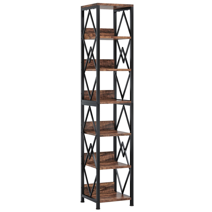 6 - Tier Bookshelf, 75" Tall Narrow Bookcase Open Storage Display Rack Tribesigns