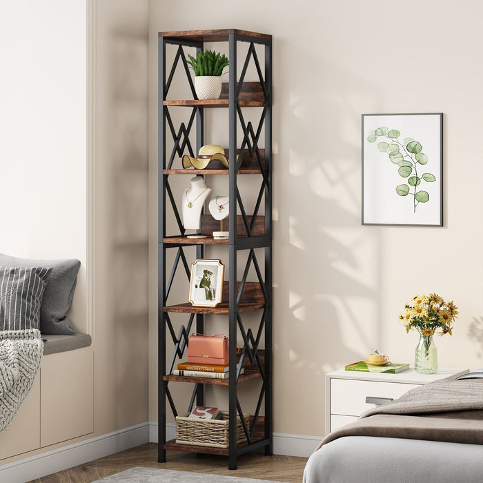 6 - Tier Bookshelf, 75" Tall Narrow Bookcase Open Storage Display Rack Tribesigns