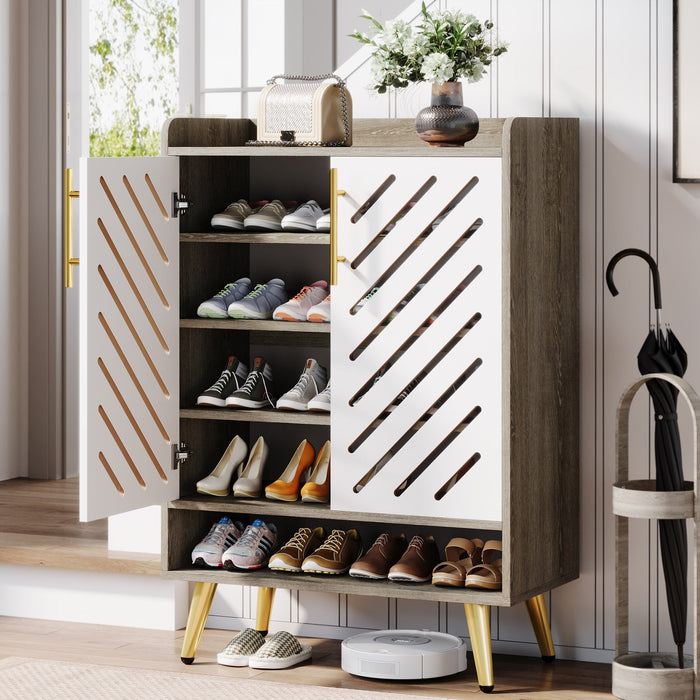 6 - Tier Shoe Cabinet, Wooden Shoe Rack Organizer with Adjustable Shelves Tribesigns