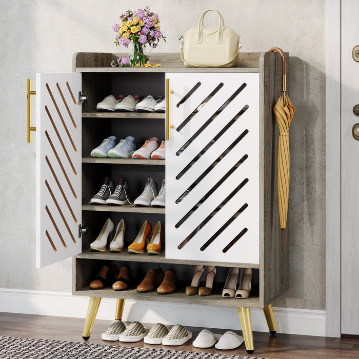 6 - Tier Shoe Cabinet, Wooden Shoe Rack Organizer with Adjustable Shelves Tribesigns