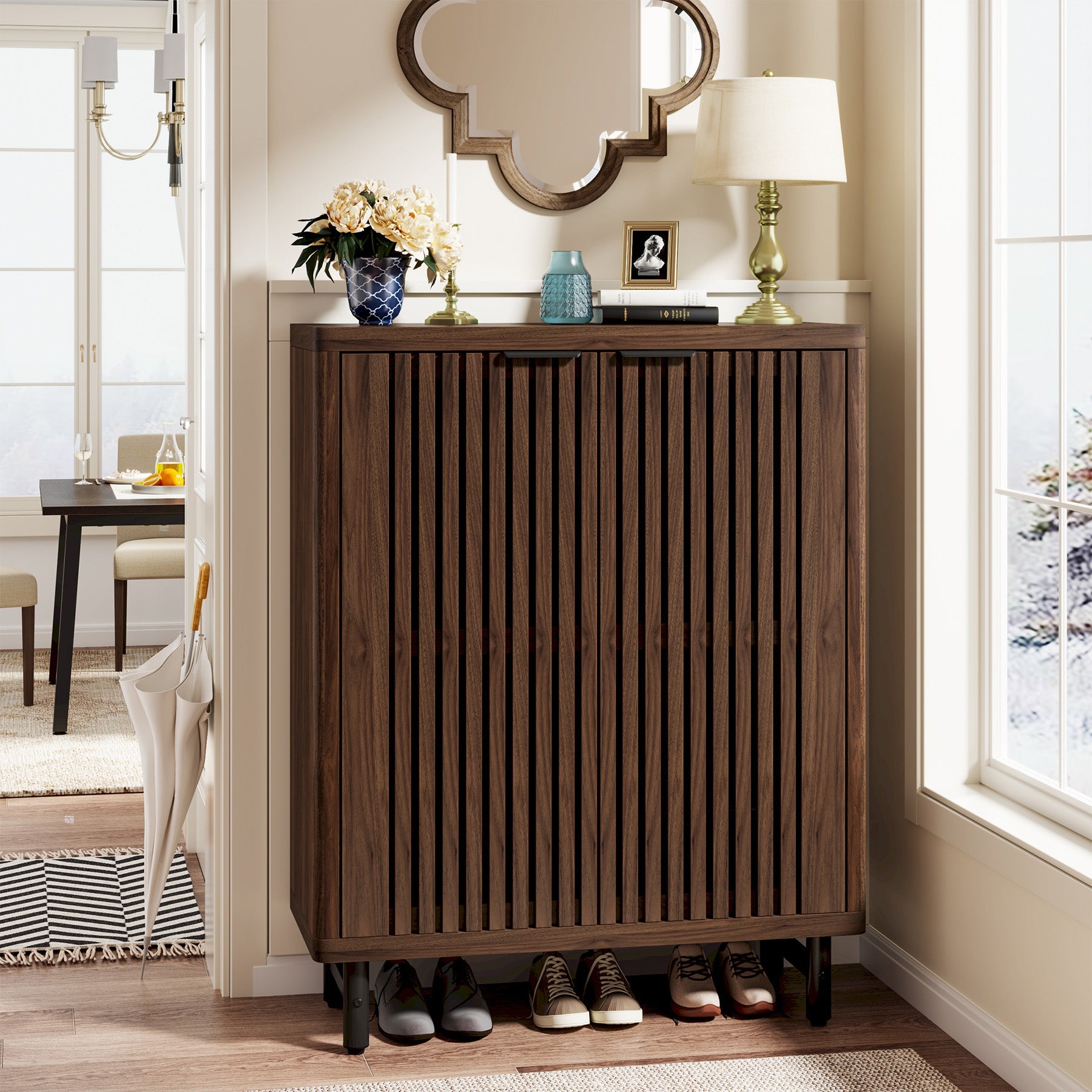 カシウエア ローブ KASHWERE chocolate  茶 Lsize 6-Tier Shoe Cabinet with Louvered Doors | 18–24 Pairs-Tribesigns