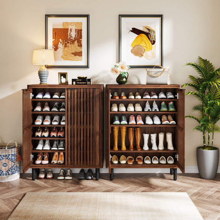 6 - Tier Wooden Shoe Cabinet with Louvered Doors & Adjustable Shelves Tribesigns