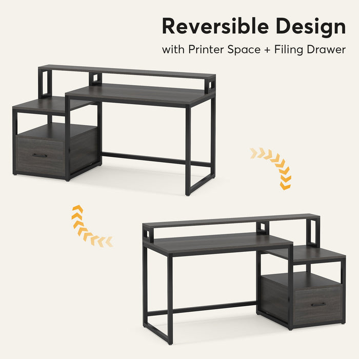 60" Computer Desk Study Table with Storage Shelves and File Drawer Tribesigns