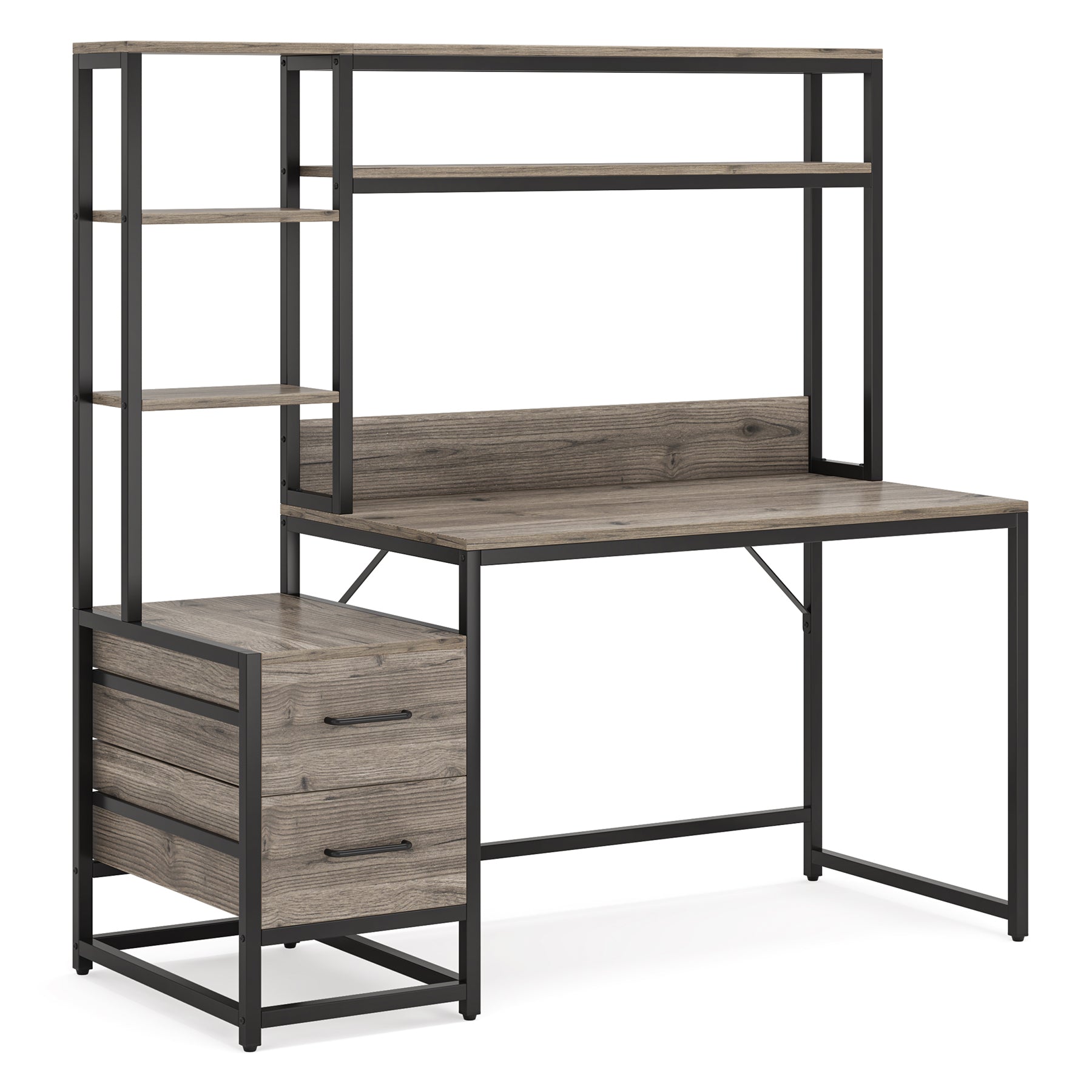 60" Tall Computer Desk Writing Table with 2 Drawers and Storage Shelves