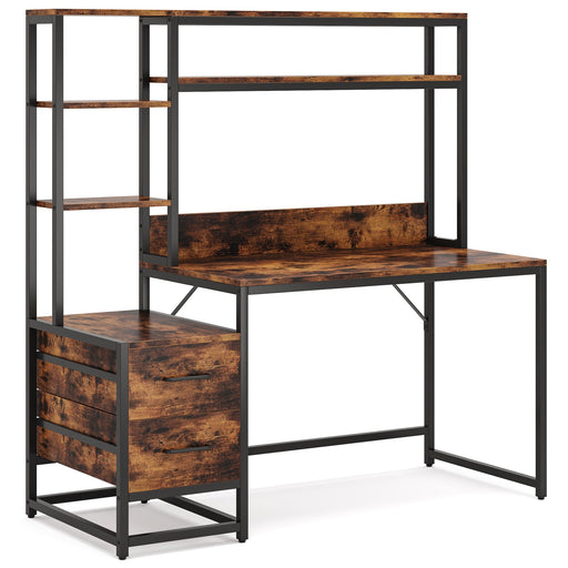 60" Tall Computer Desk Writing Table with 2 Drawers and Storage Shelves Tribesigns